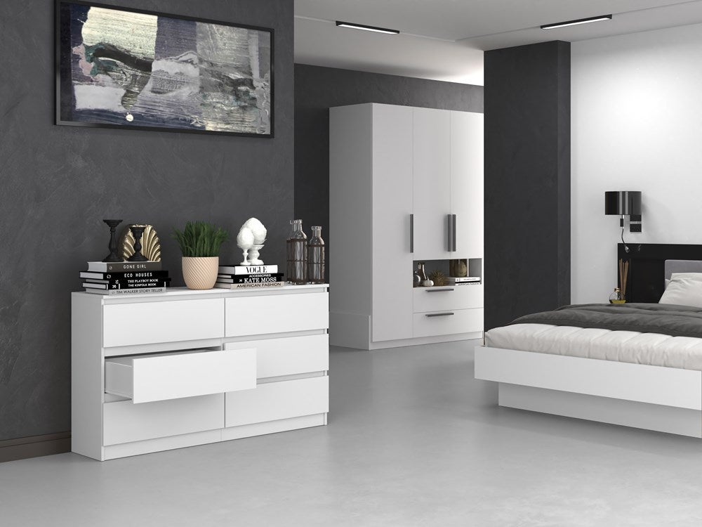 ASTER - Cassettiera grande per camera da letto soggiorno ufficio - 6 cassetti - 138x40x75cm - 6 cassetti - Stile scandinavo - 8