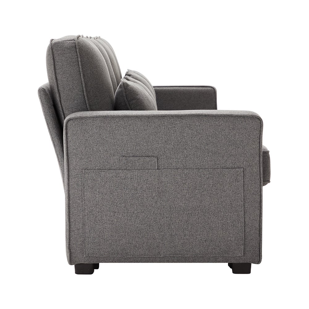 Canapé droit 4 places avec poches accoudoirs et 4 coussins pour le salon l'appartement le bureau Tissu de lin Gris foncé - 7