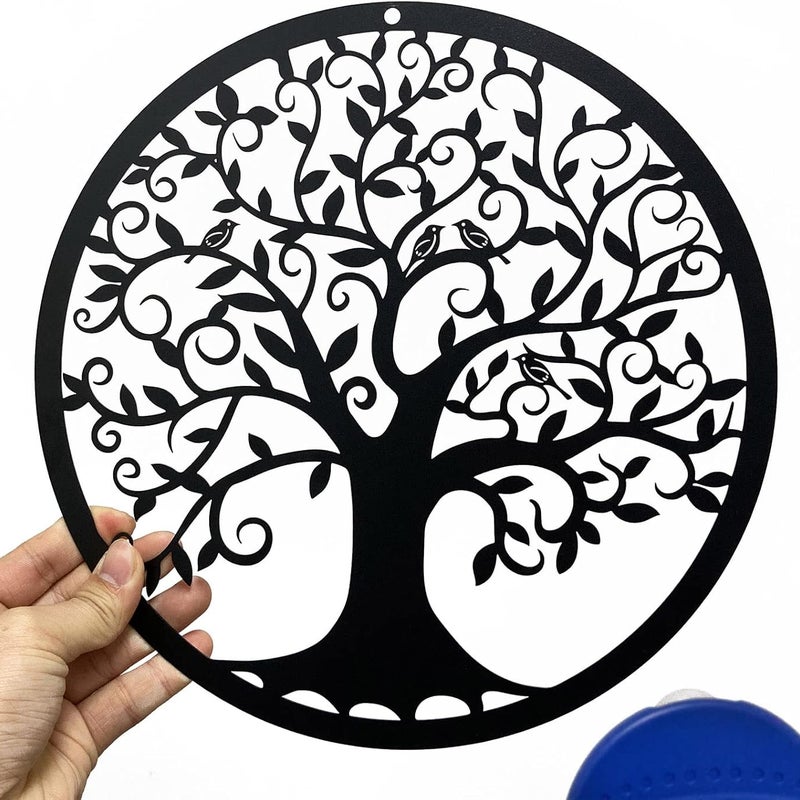 Drzewo życia metalowe dekoracje ścienne sylwetka Art na prezent do wnętrz prezent na zewnątrz ogród dekoracja domu (czarny, 30x30cm)