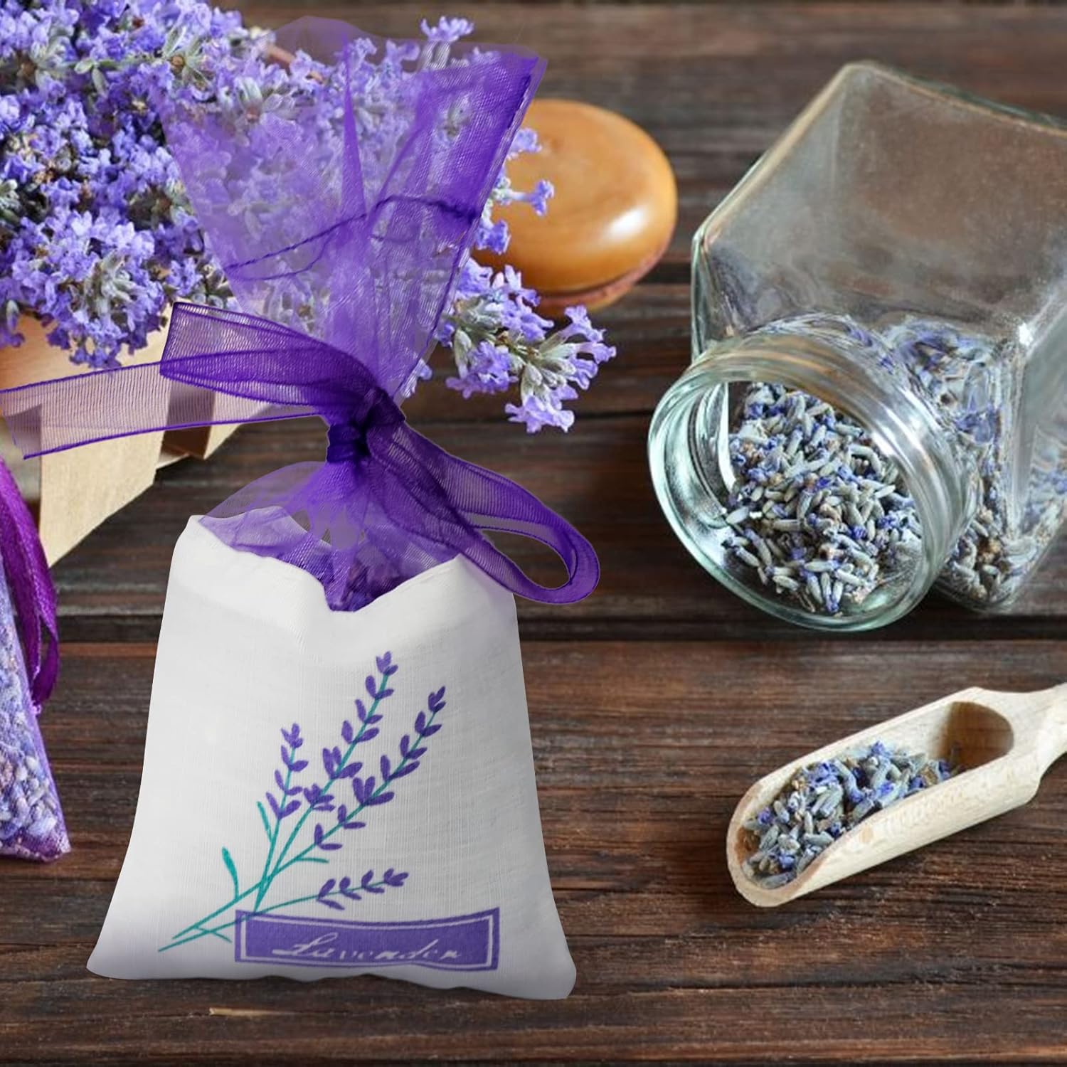 Sachets de Lavande Parfumée - 20 Sacs en Coton-Ramie avec Cordon pour Mariage, Faveurs de Bébé et Plus Encore，15*7.2cm - 5