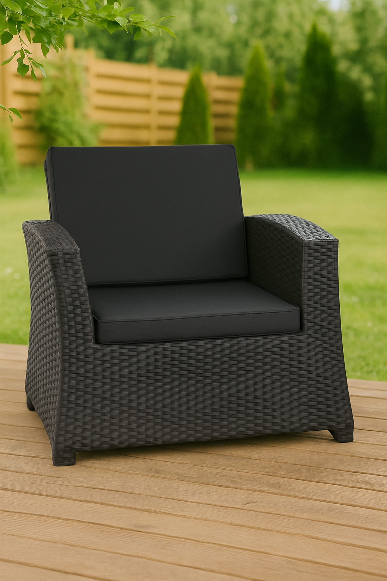 Coussins de chaise en résine tressée 56x52x7cm Lot de 2 coussins de chaise extérieur, Coussin de fauteuil de jardin Noir, Coussin avec dossier - 4