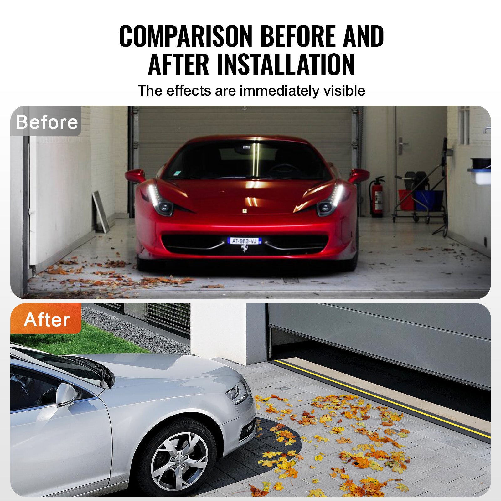 Junta Puerta de Garaje,VEVOR 6 m,Kit Universal de Sellado de Umbral,2 Piezas U+O,Tira de PVC Resistente al Clima,con Adhesivo,Negro - 5