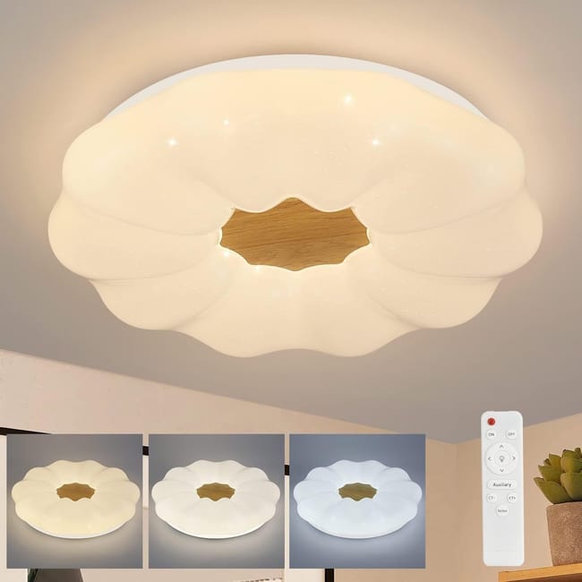 Lampa sufitowa LED, oświetlenie wewnętrzne, prosta i nowoczesna lampa do sypialni, ściemnialna, 40 cm, 48 W, pilot zdalnego sterowania