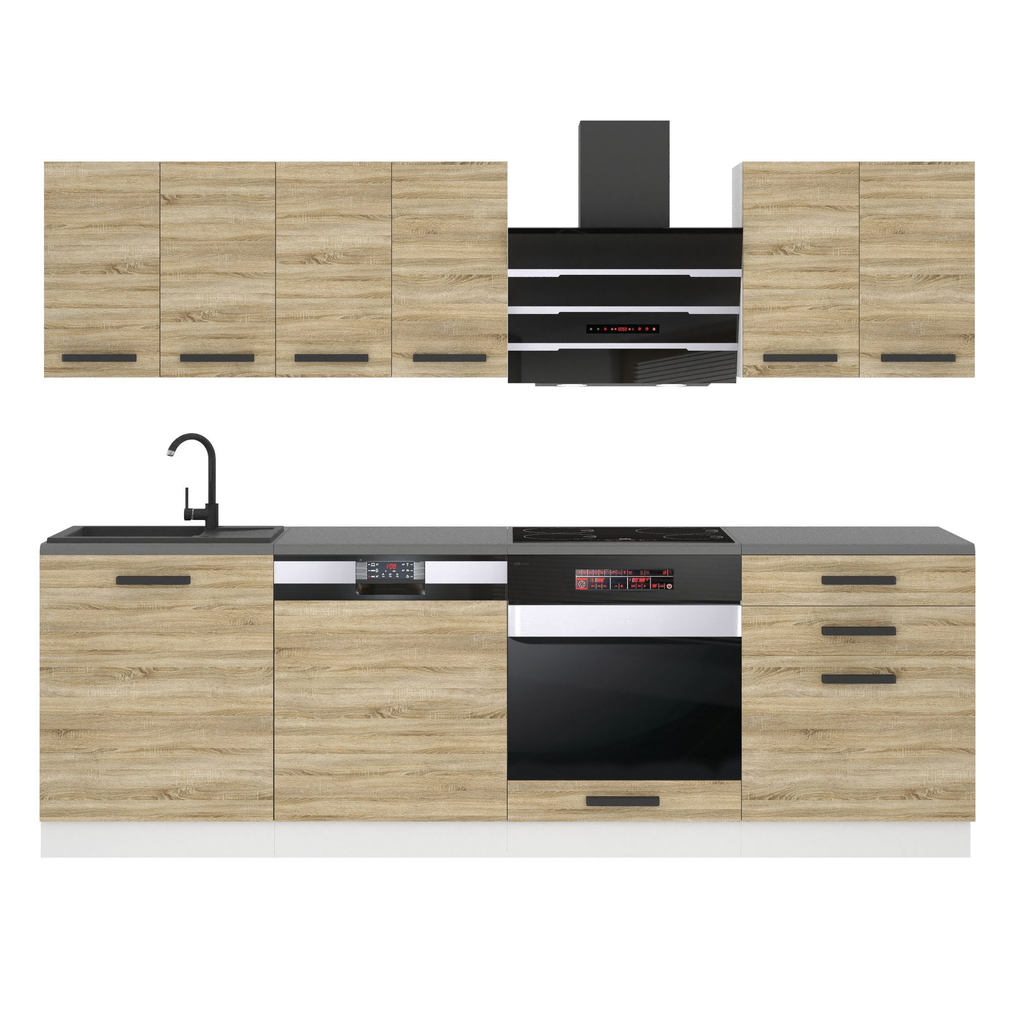 Cuisine Complète Équipée Belini Susan 240 Cm - Façades Chêne Glamour, Sans Plan De Travail | Meubles Bas & Hauts, Tiroirs Métal, Système Soft-Touch