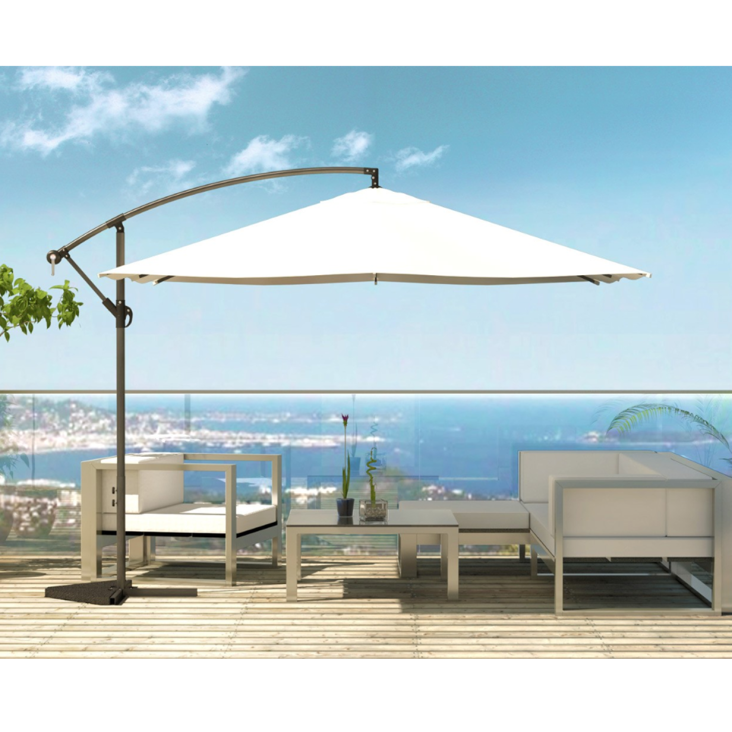 SOLENZARA Ombrellone decentrato con LED ecru 3 x 3 m - 3