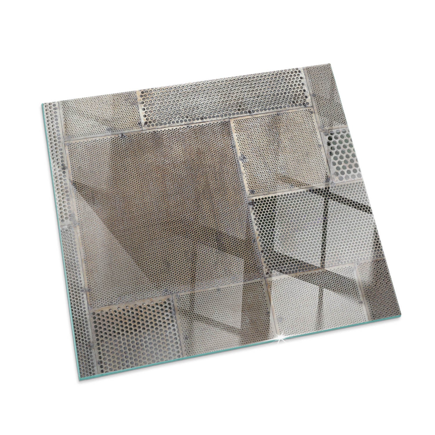 Szyba hartowana pod kominek, szkło zabezpieczające podłogę, nowoczesny design | 60x60 | Kwadrat | Wzór perforowanej blachy