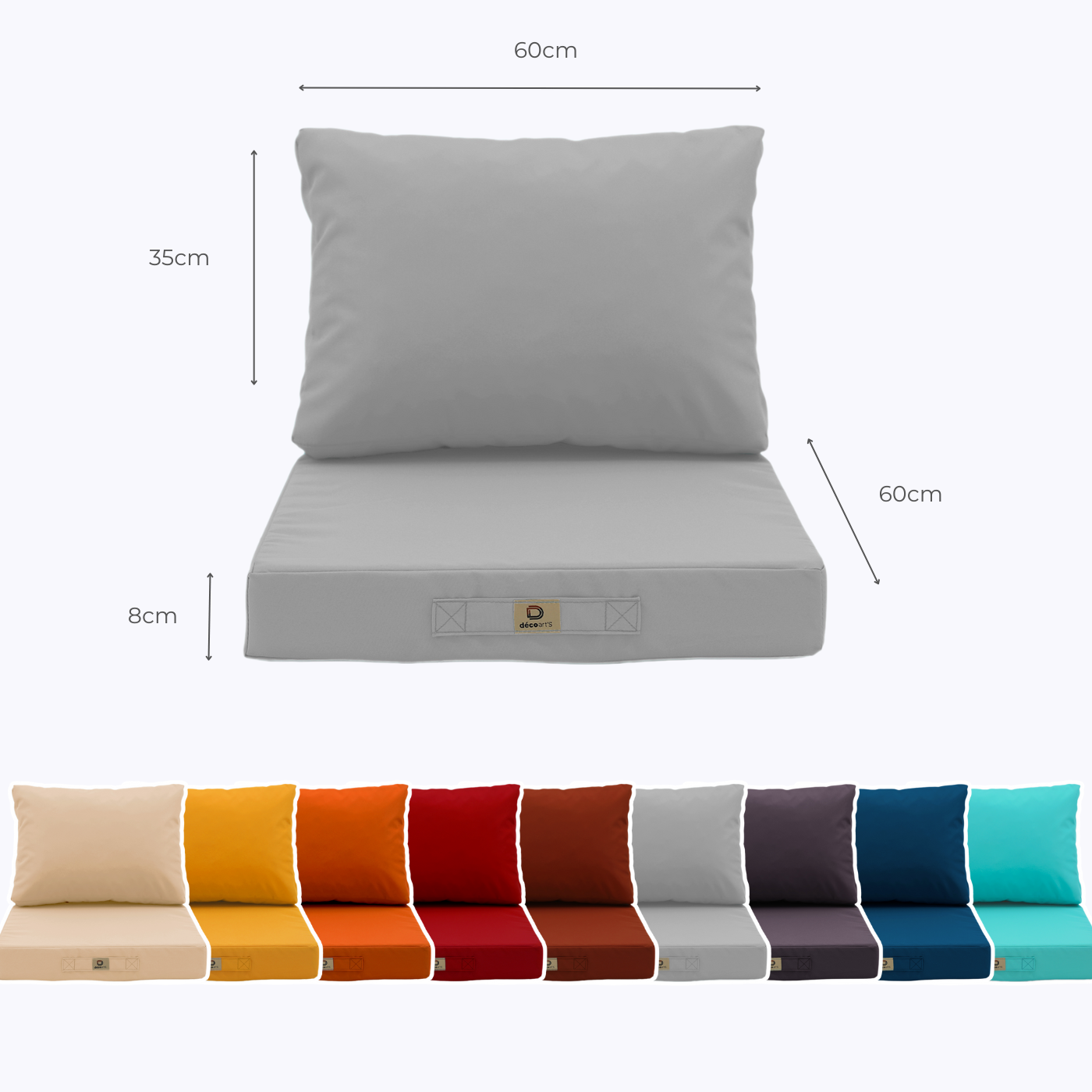 Coussins pour salon de jardin déhoussable 60x60cm Gris galet - 5