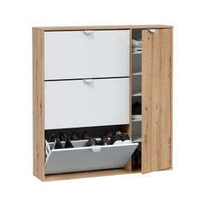 Scarpiera Portascarpe Con 7 Ripiani | Mobiletto In Legno Bianco | 108x55x36 Cm | Ante Chiudibili - Foto 6