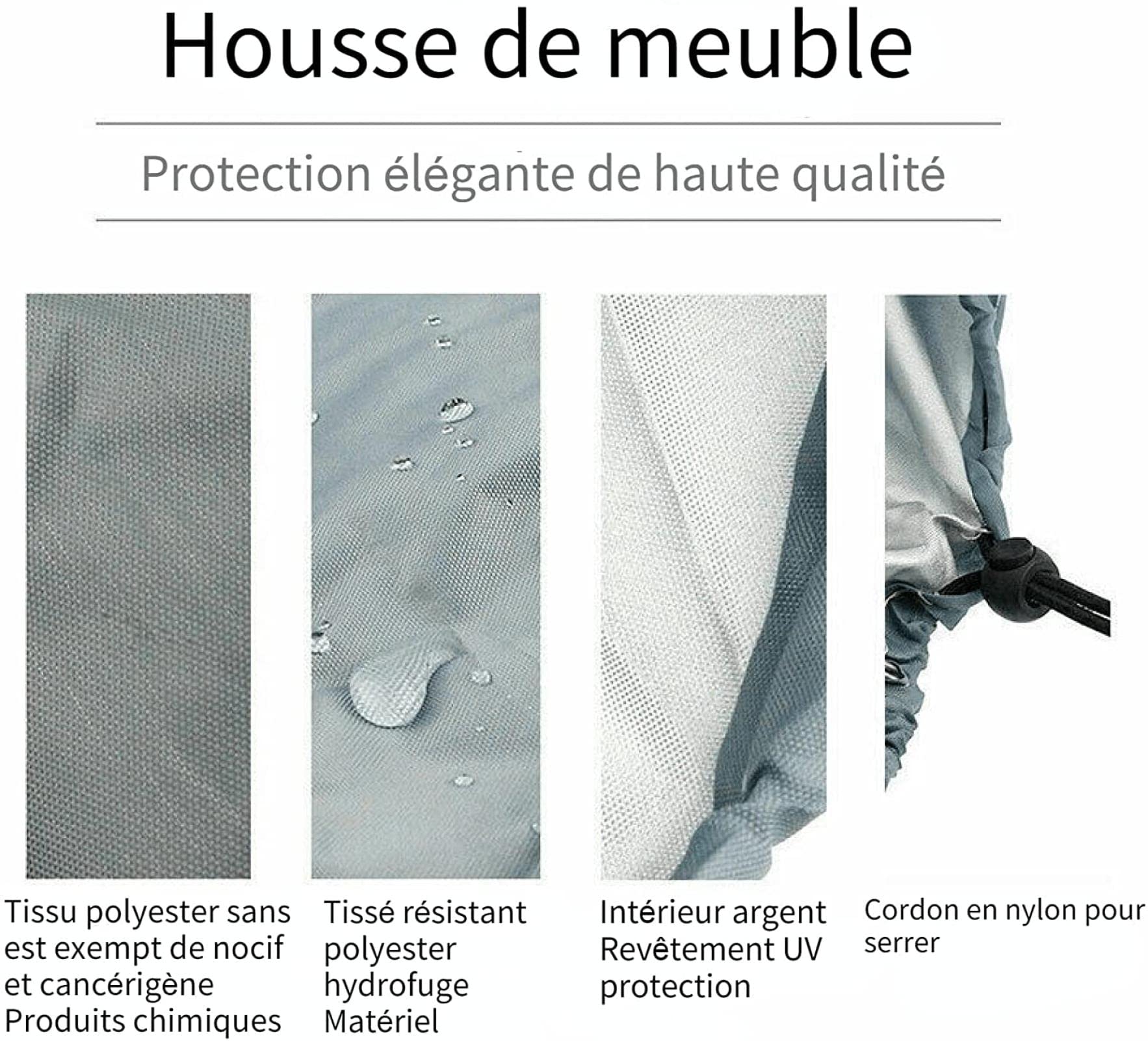 Housse de protection rectangulaire pour meubles de jardin, imperméable, anti-poussière, anti-UV, pour chaise ou table de jardin (230x165x80cm) - 4