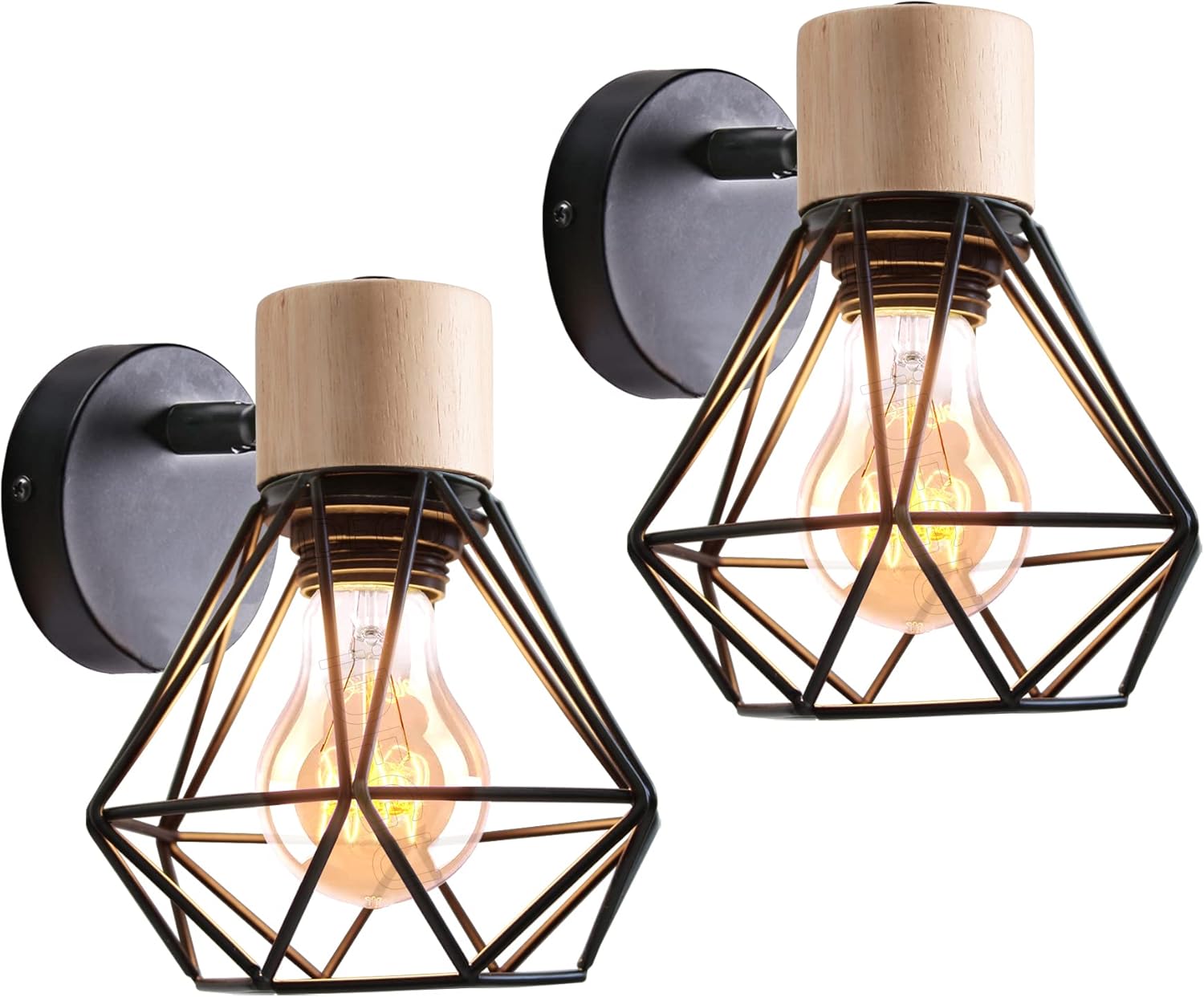 Dwuczęściowa lampa ścienna w stylu industrialnym metalowa konstrukcja klatkowa drewniana lampa ścienna regulowana cm model czarny klasa energetyczna