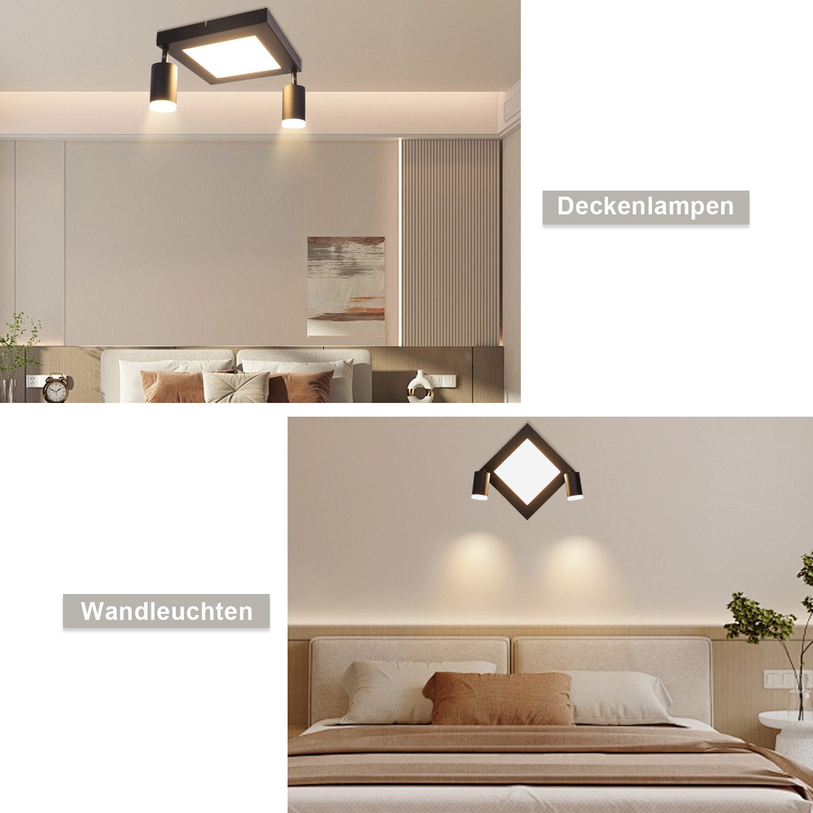 NETTLIFE Spot de plafond carré GU10 3000k blanc chaud 20W lampe de chambre orientable 350° blanc chaud - 5