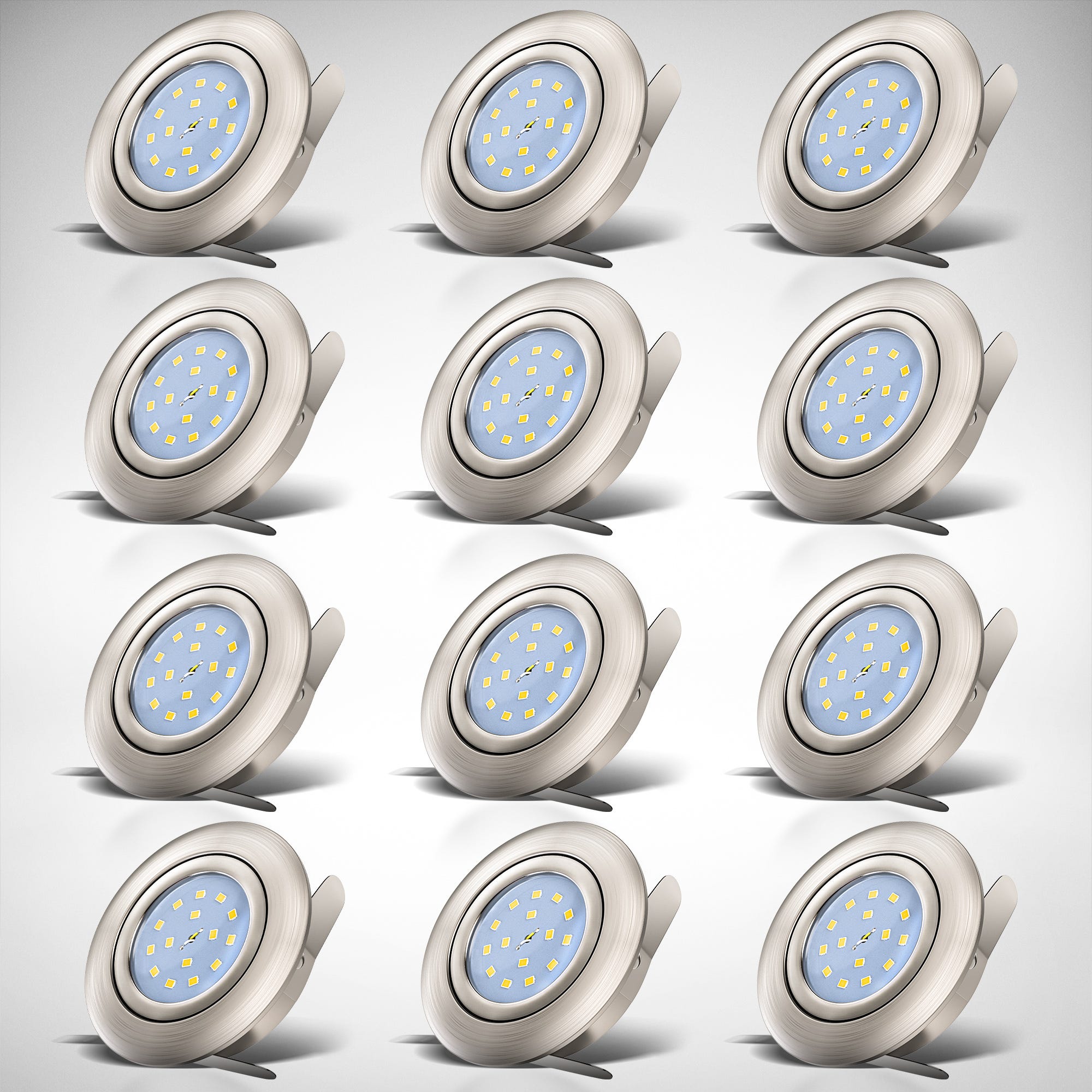 Lot de 12 spots LED encastrables - IP23 - orientables - D.68mm - Nickel ...