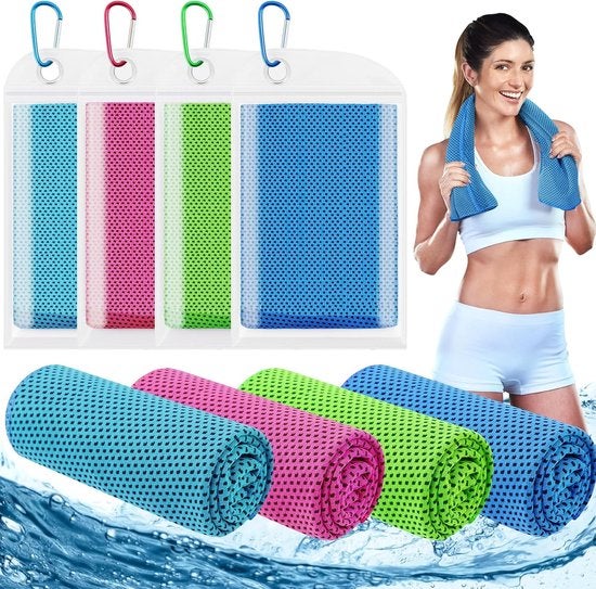 Lot de 4 - Serviettes rafraîchissantes - 101 x 30 cm - Serviettes de sport - Serviettes rafraîchissantes - Microfibre - Avec mousqueton