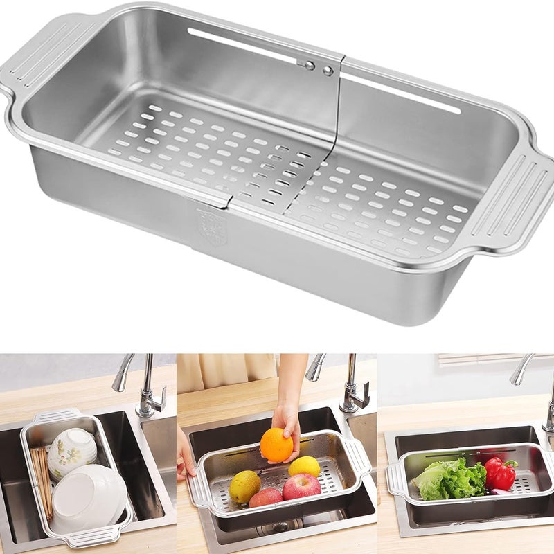 Teleskopowy ociekacz do zlewu ze stali nierdzewnej – Suszarka do naczyń z miejscem na miski, sztućce i naczynia – Praktyczne akcesorium kuchenne