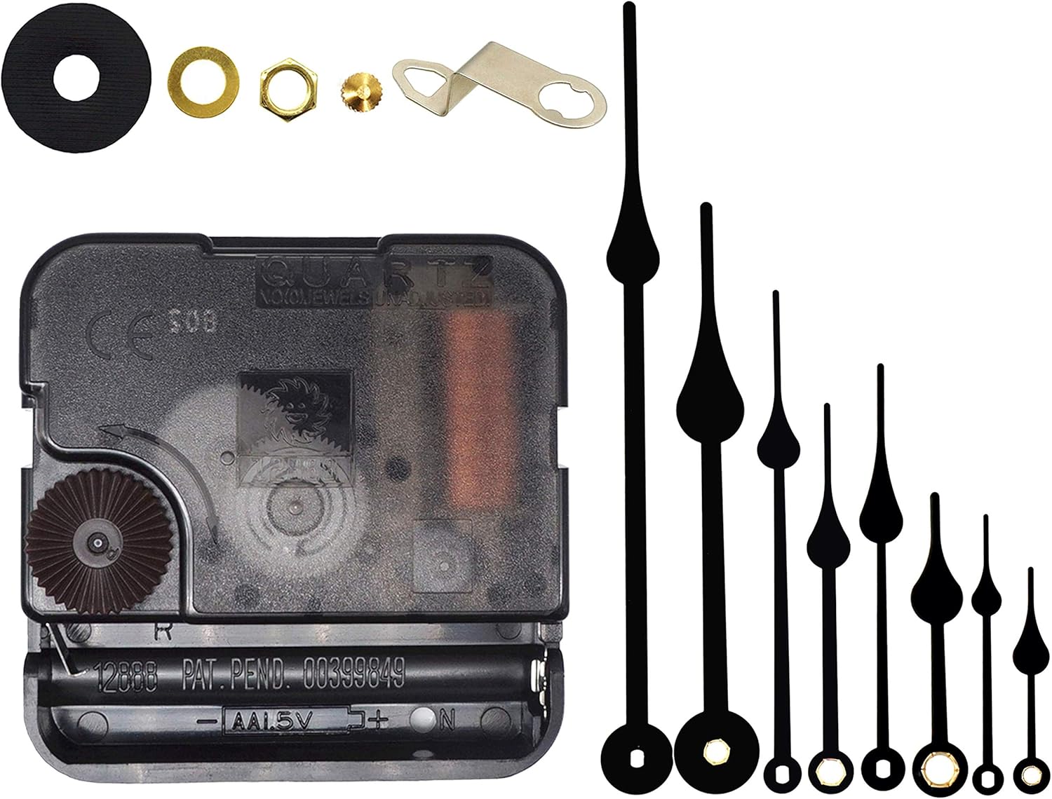 Mechanizm zegara ściennego kwarcowego DIY (gwint 5 mm) ze wskazówkami - zasilany bateriami - części zamienne