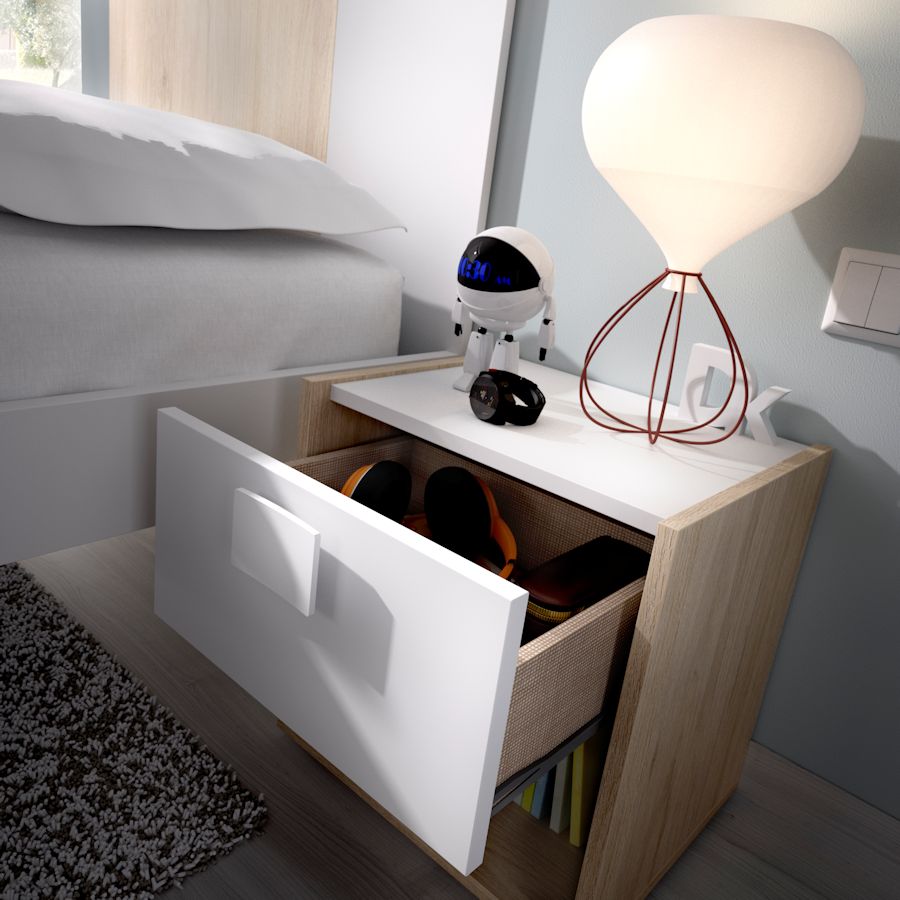 Mesa de cabeceira Dina - Natural e Branco 42 A X 40 AN X 33 P - 3