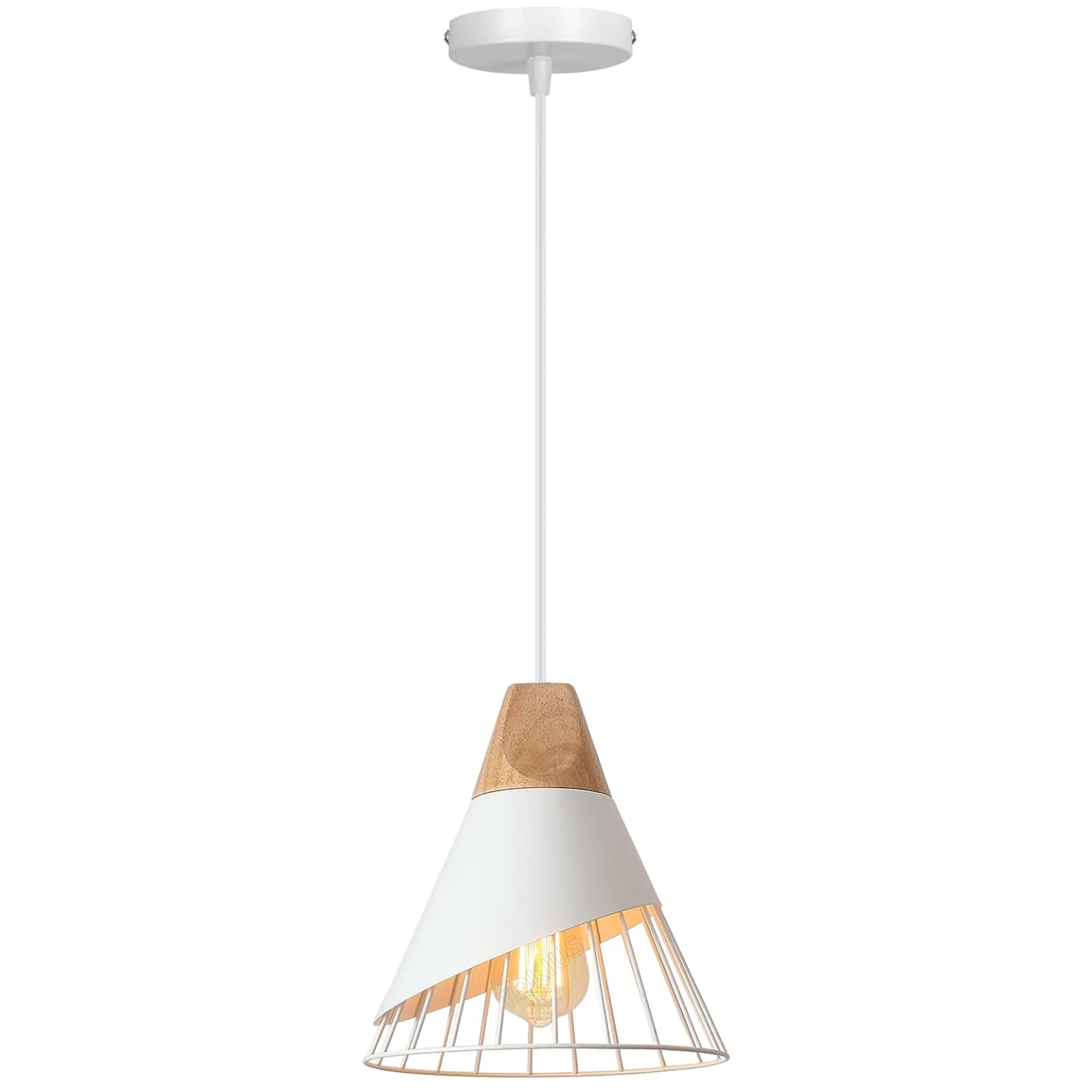 Nowoczesny industrialny żyrandol z drewna lampa sufitowa w metalowej klatce w stylu retro odpowiednia kuchni sypialni salonu bez źródła światła biały