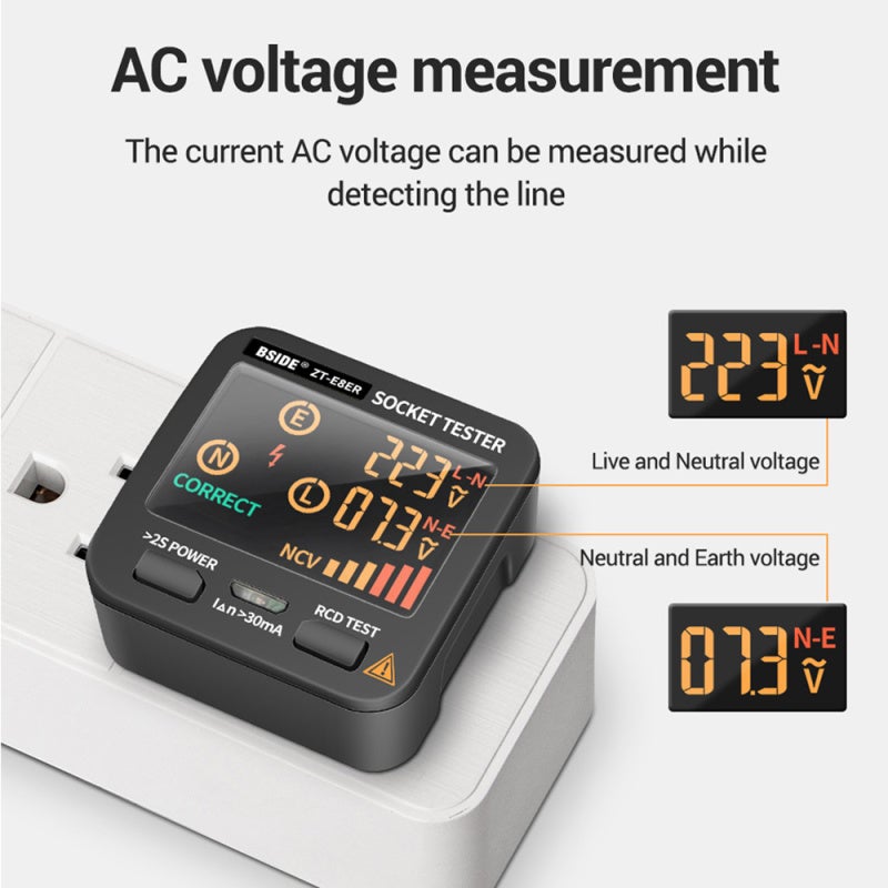 Détecteur de tension électrique avec écran LCD numérique, tester de prise, fonctions de test NCV et polarité, inspection de sécurité pour maison, écol - 7