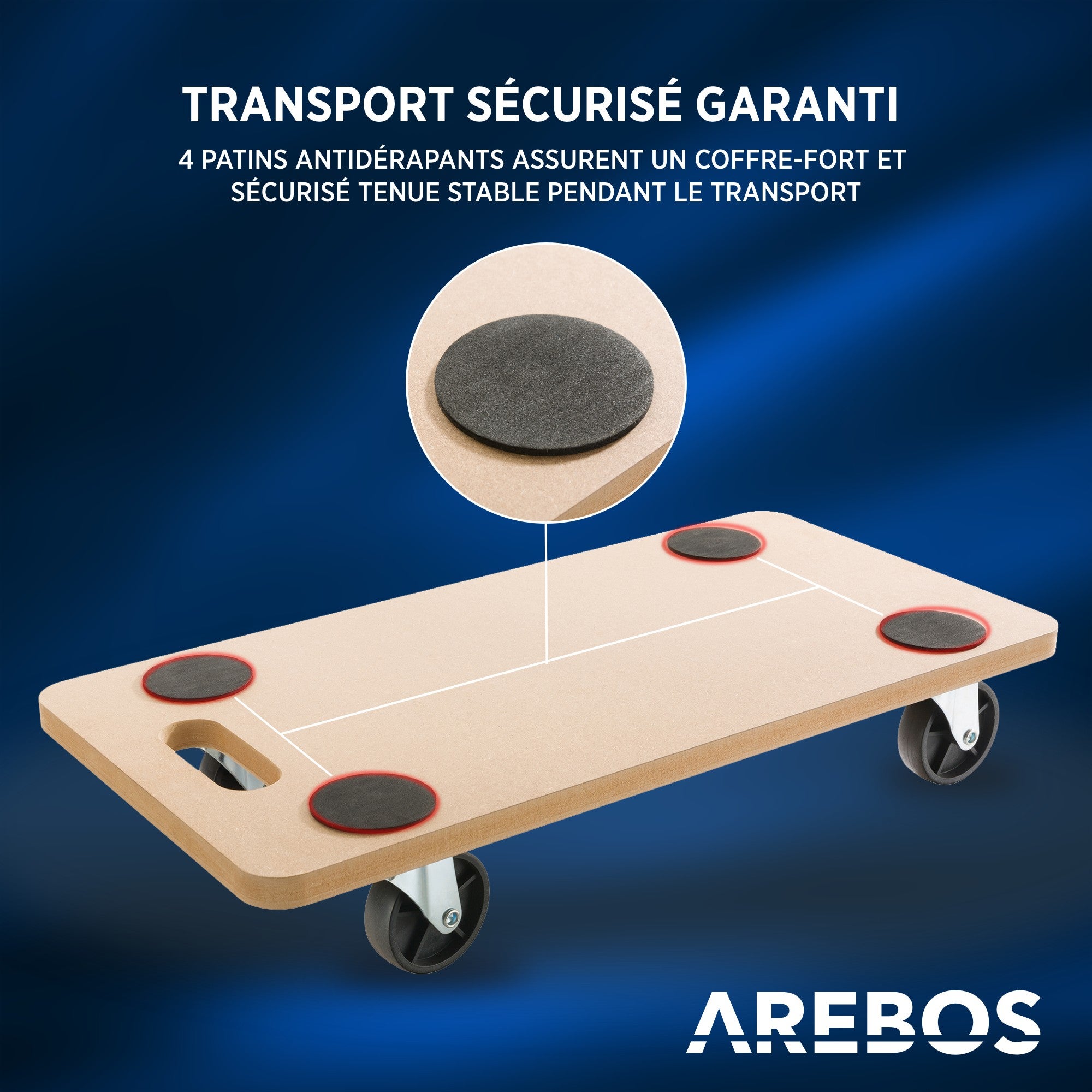 AREBOS 2x Plateau roulant Chariot à roulettes Chariot de manutention transport 200 kg - 4