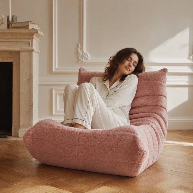 Fauteuil paresseux sans pieds en peluche rose, canapé individuel confortable 105×86×75cm