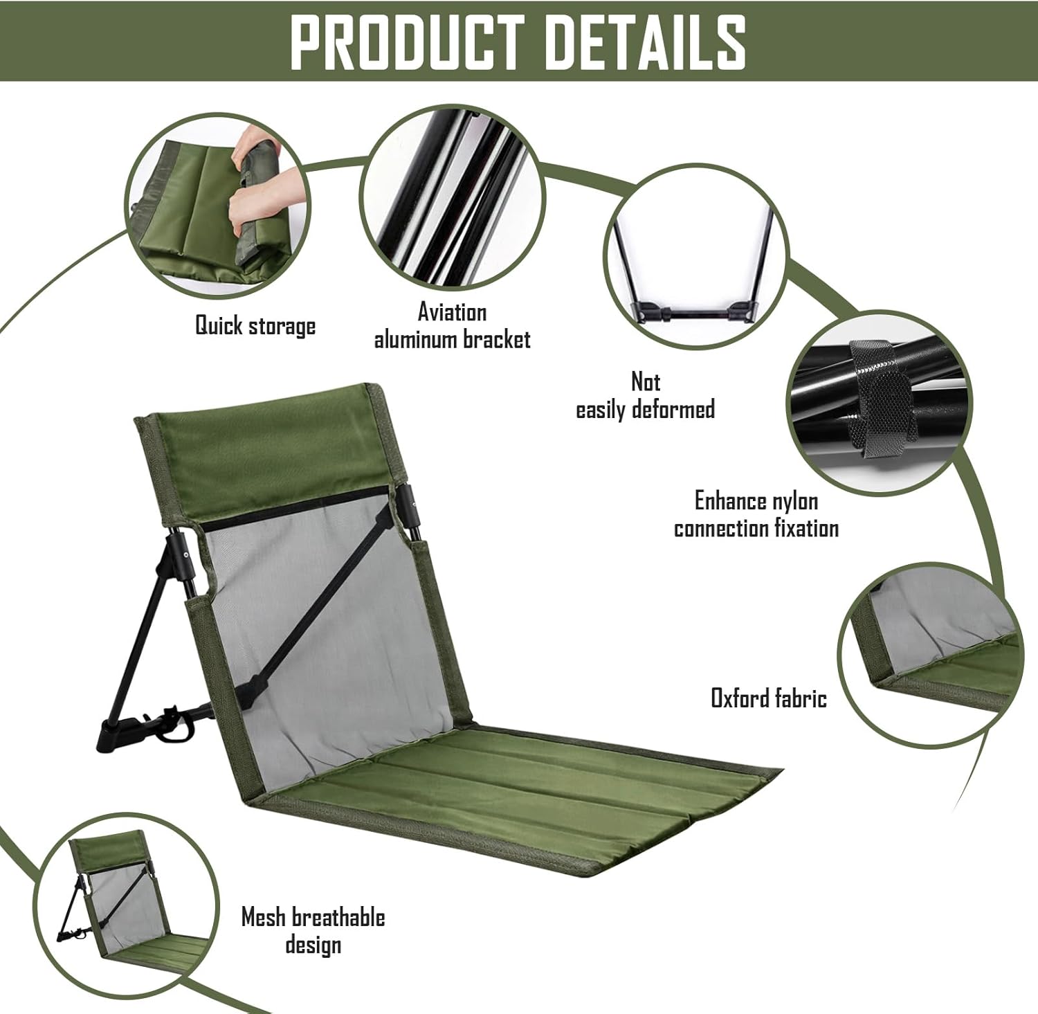 Chaise de Sol, avec Support Dorsal, Tapis de Plage Pliable, Coussin d'assise d'extérieur pour Trekking, Accessoires de Camping - 2