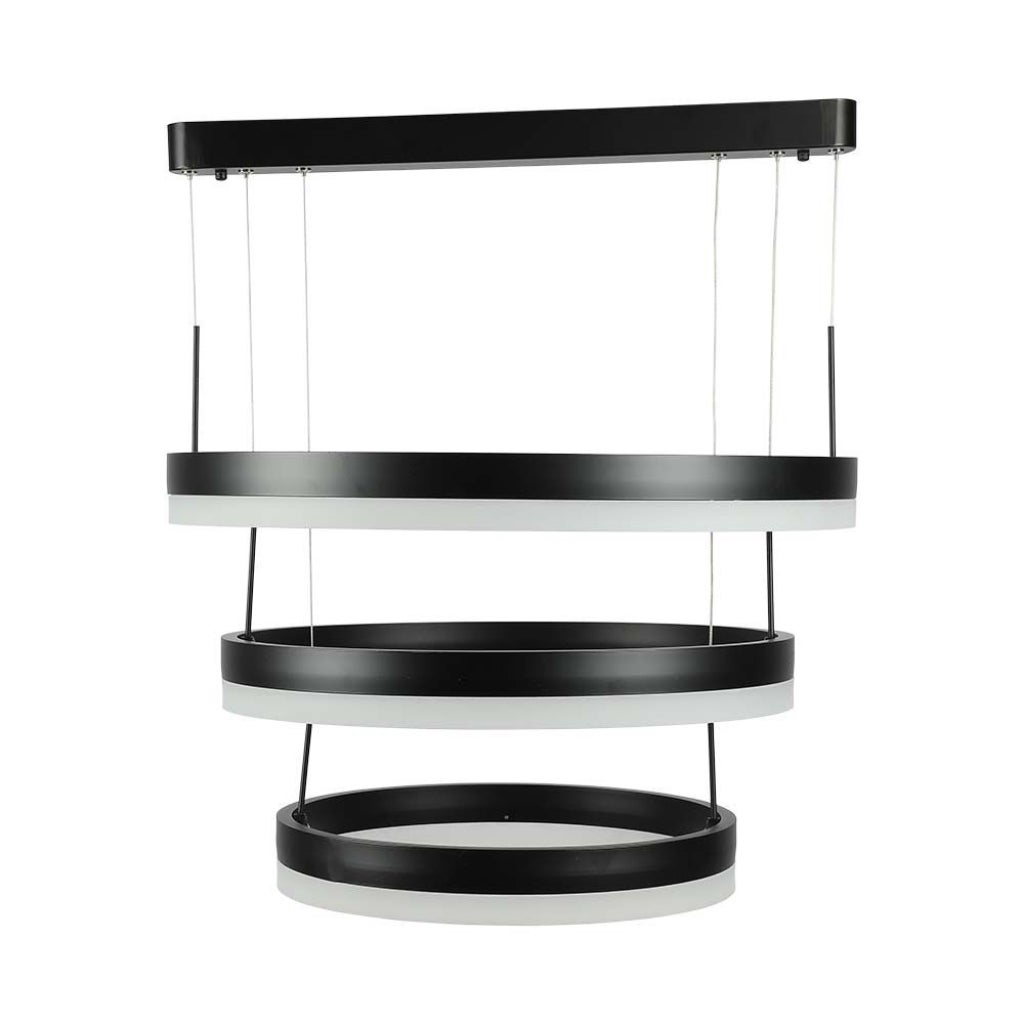 Żyrandol wiszący LED z 3 okręgami 86 W, czarny, metalowy, 3000 K, ściemnialny triakiem