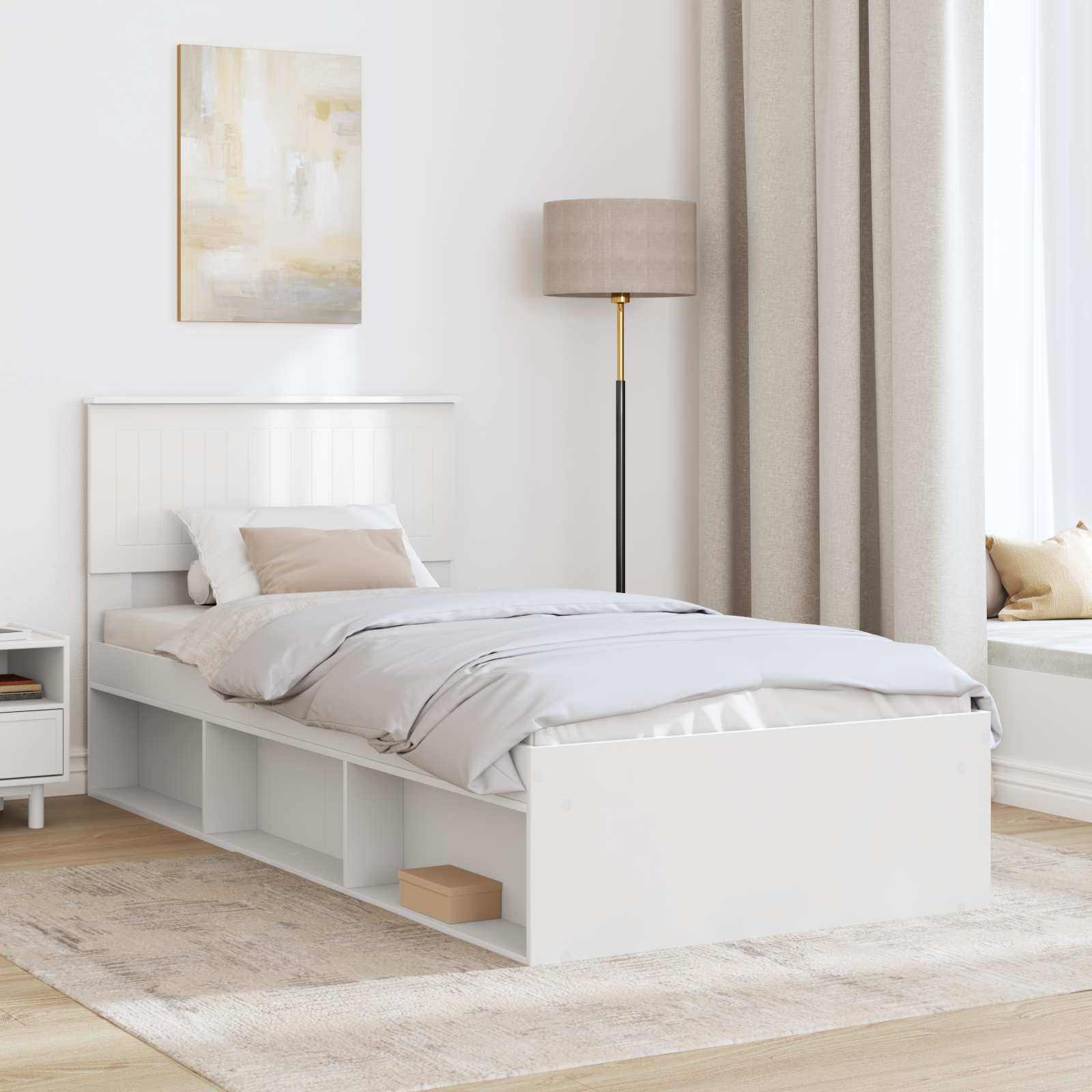 Cadre de lit avec tête de lit blanc 90 x 200 cm en pin massif - 3