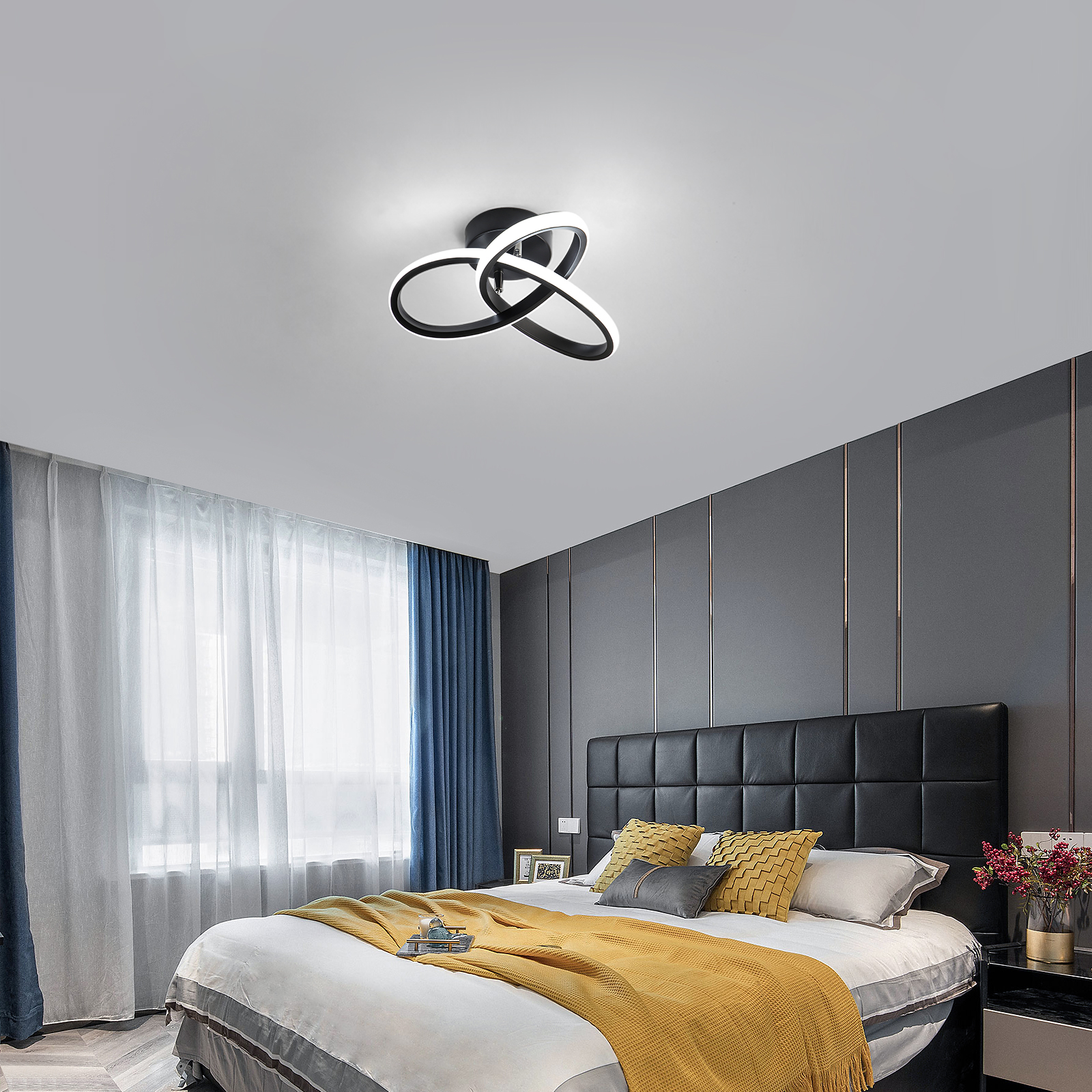 GOECO luminaire plafonnier moderne 22W 2500LM, Lustre Noir pour Chambre, plafonnier salon noir, Diamètre 26cm, Lumière Blanche Froide 6500K - 6