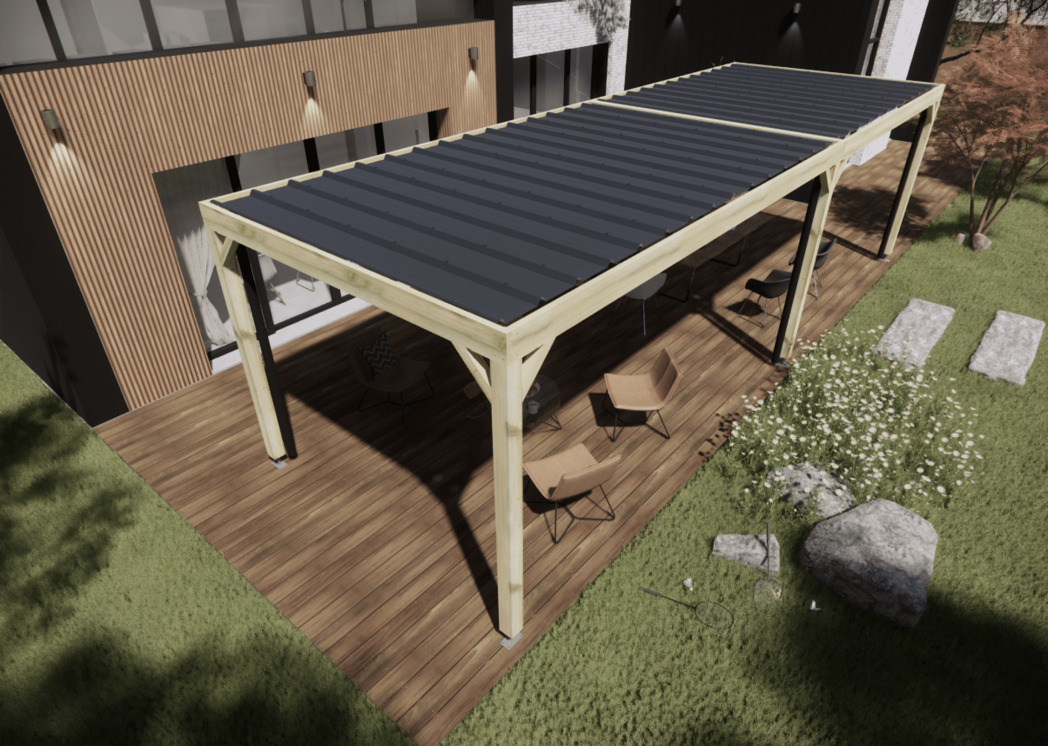 Carport bois • 9m x 3m • indépendante • sens largeur • livraison comprise - 4