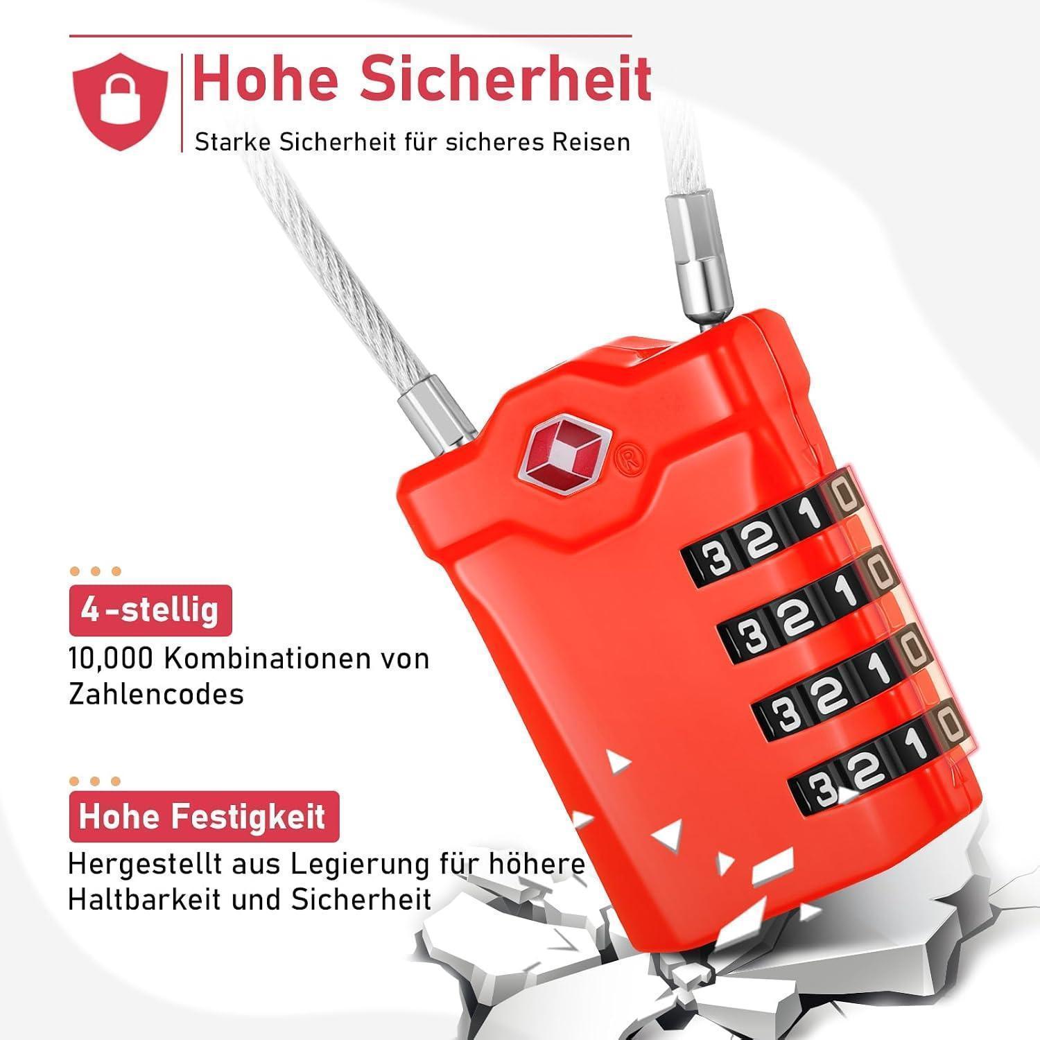 Cadenas TSA 4 Chiffres Câble Flexible Rouge Alliage Zinc 1 Pièce ...