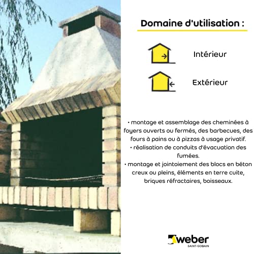 Mortier réfractaire pour le montage et l'assemblage de briques réfractaires, 5kg, Webercel feu , WEBER - 3