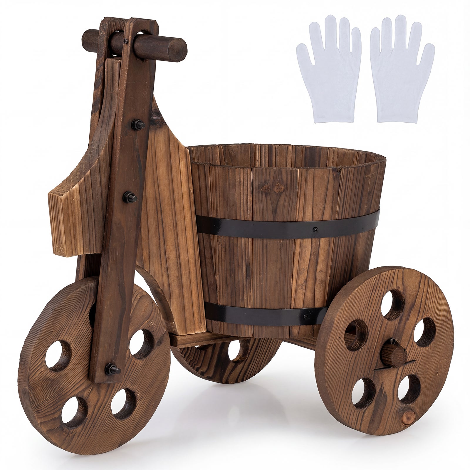 Vaso da fiori in legno con 4 ruote, Fioriera a forma di carro con