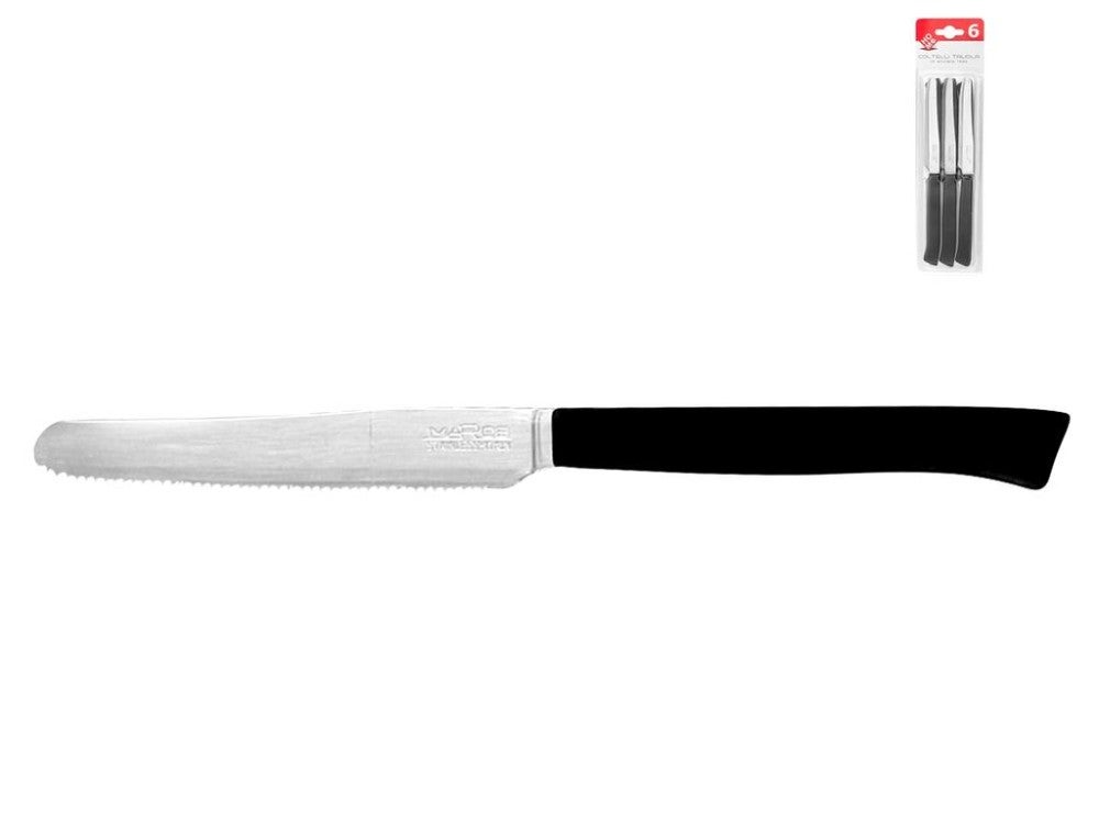 Pack maison de 6 couteaux à bout rond avec manche noir et lame dentelée ...