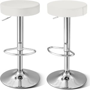 Set 2 Sgabelli Da Bar In Ciniglia Con Schienale Alto – Sedie Da Bancone Per Casa, Sala Da Pranzo, Colore Bianco, Montaggio Facile