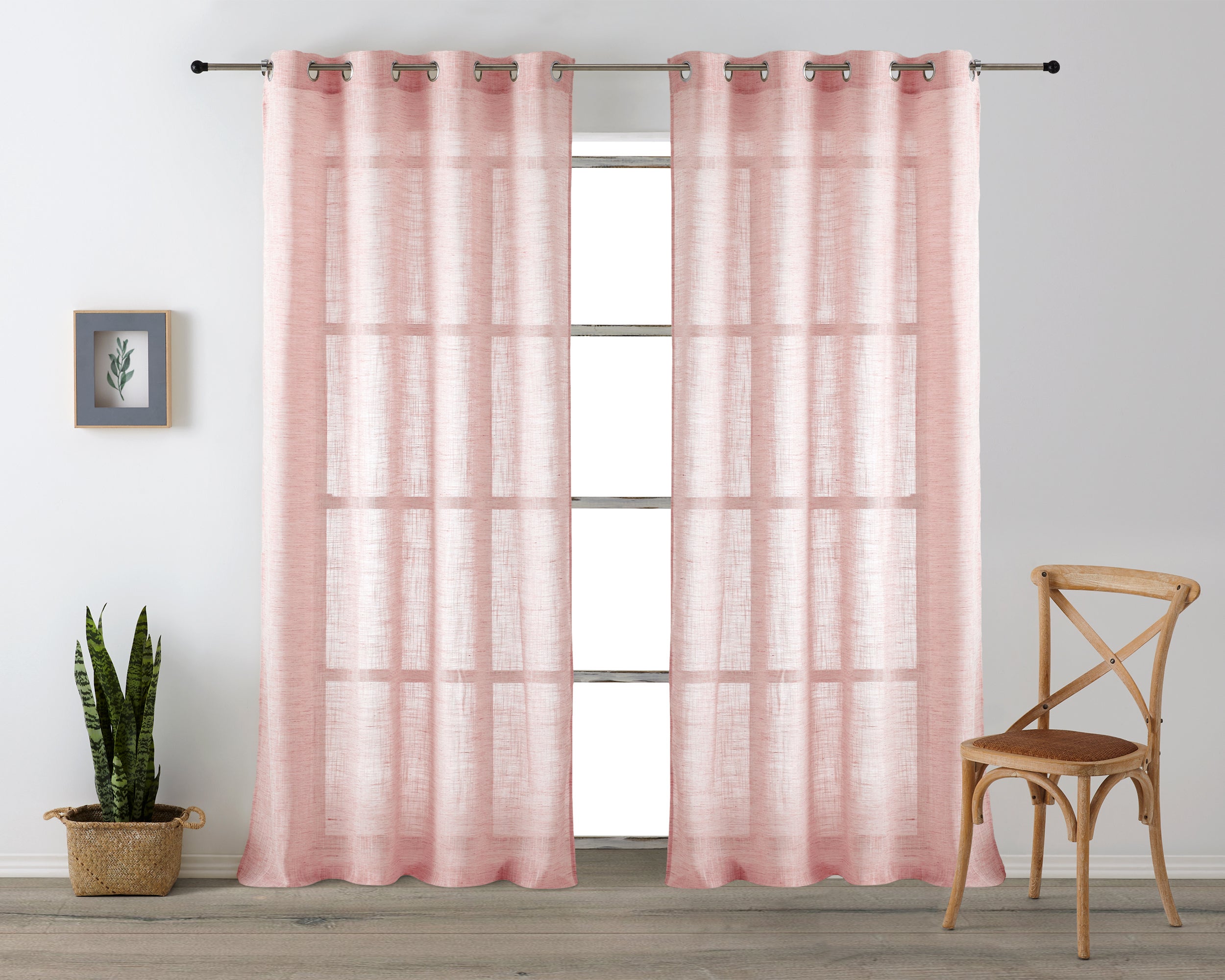 Vipalia pack 2 unidades cortinas confeccionadas visillo semitransparentes anillas metal. rosa 200x260 cm