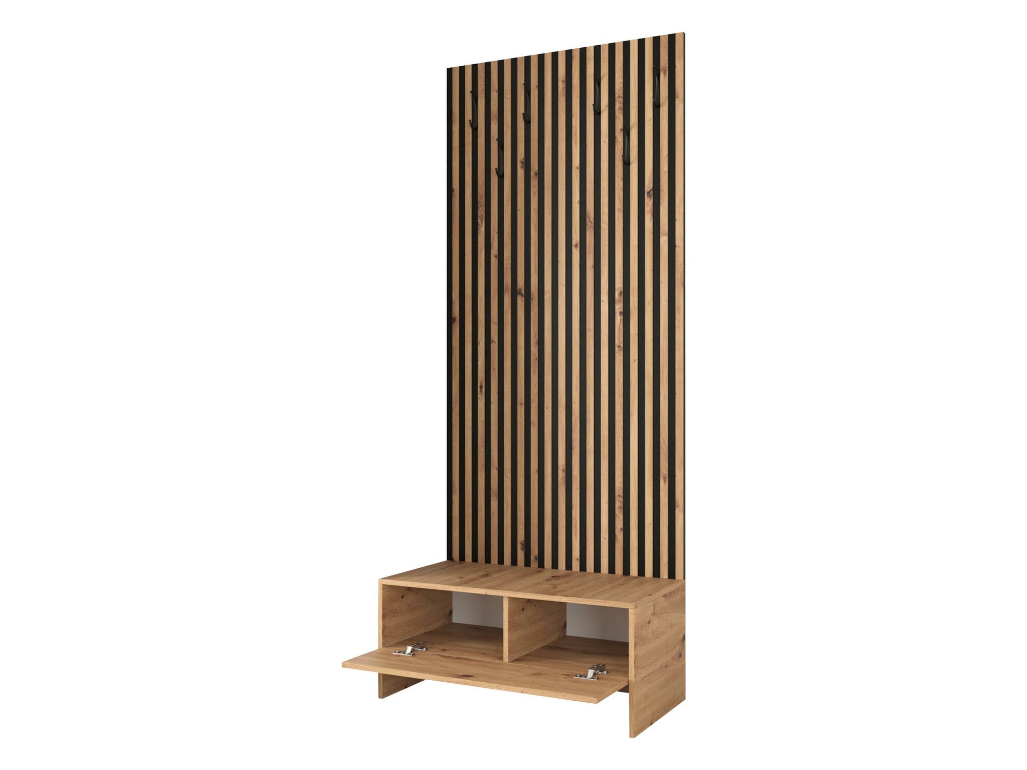 Meuble d'entrée Donio IV, 206x85x44cm, Noir, Chêne Artisan, Stratifié, Tissu, À poser - 4