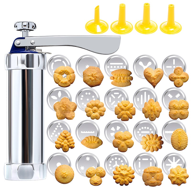 Churro Maker Presse à Biscuits Acier Inox – Pistolet à Churros & Pâtisseries, 8 Embouts Inclus