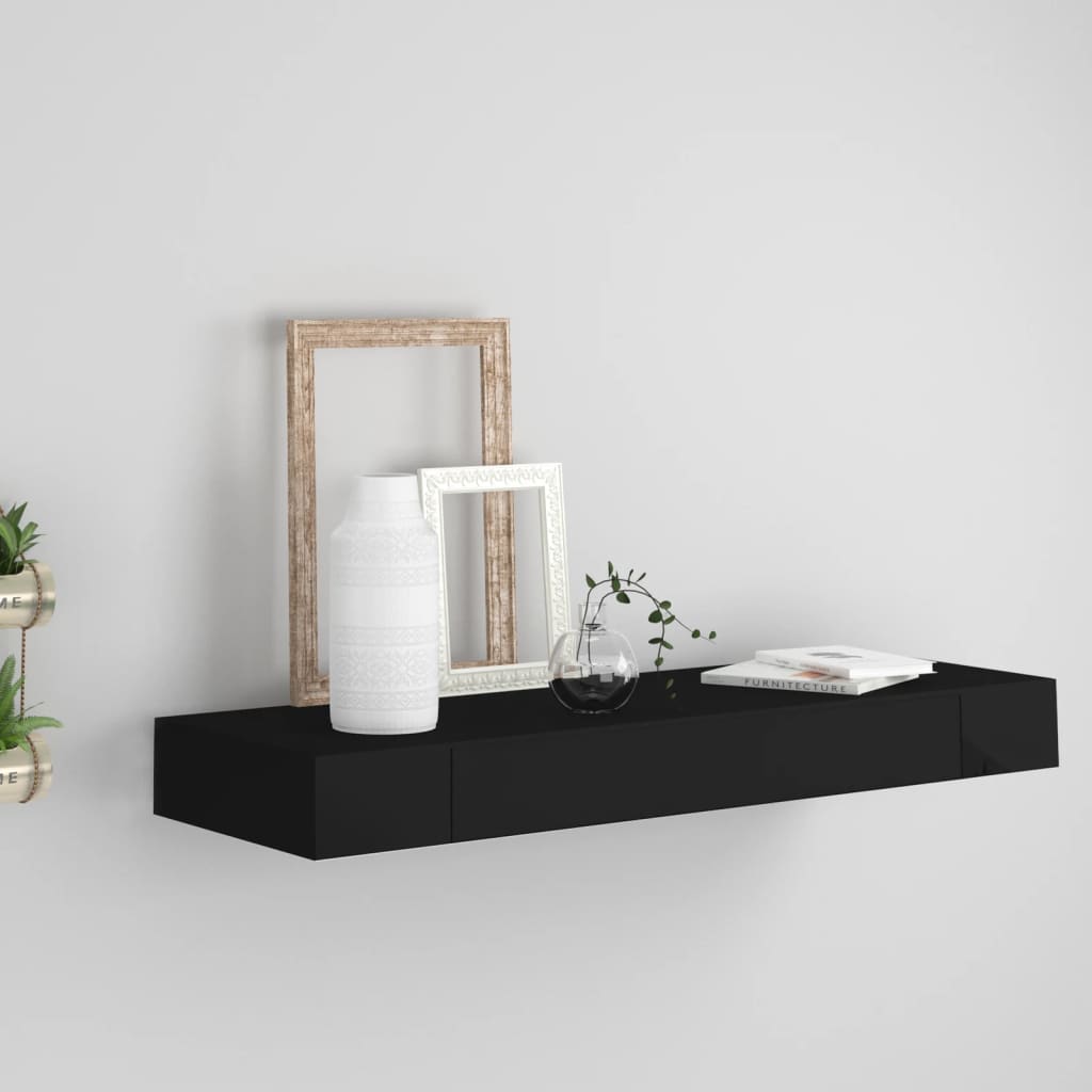Étagère murale flottante Noir brillant 80x23,5x3,8 cm MDF