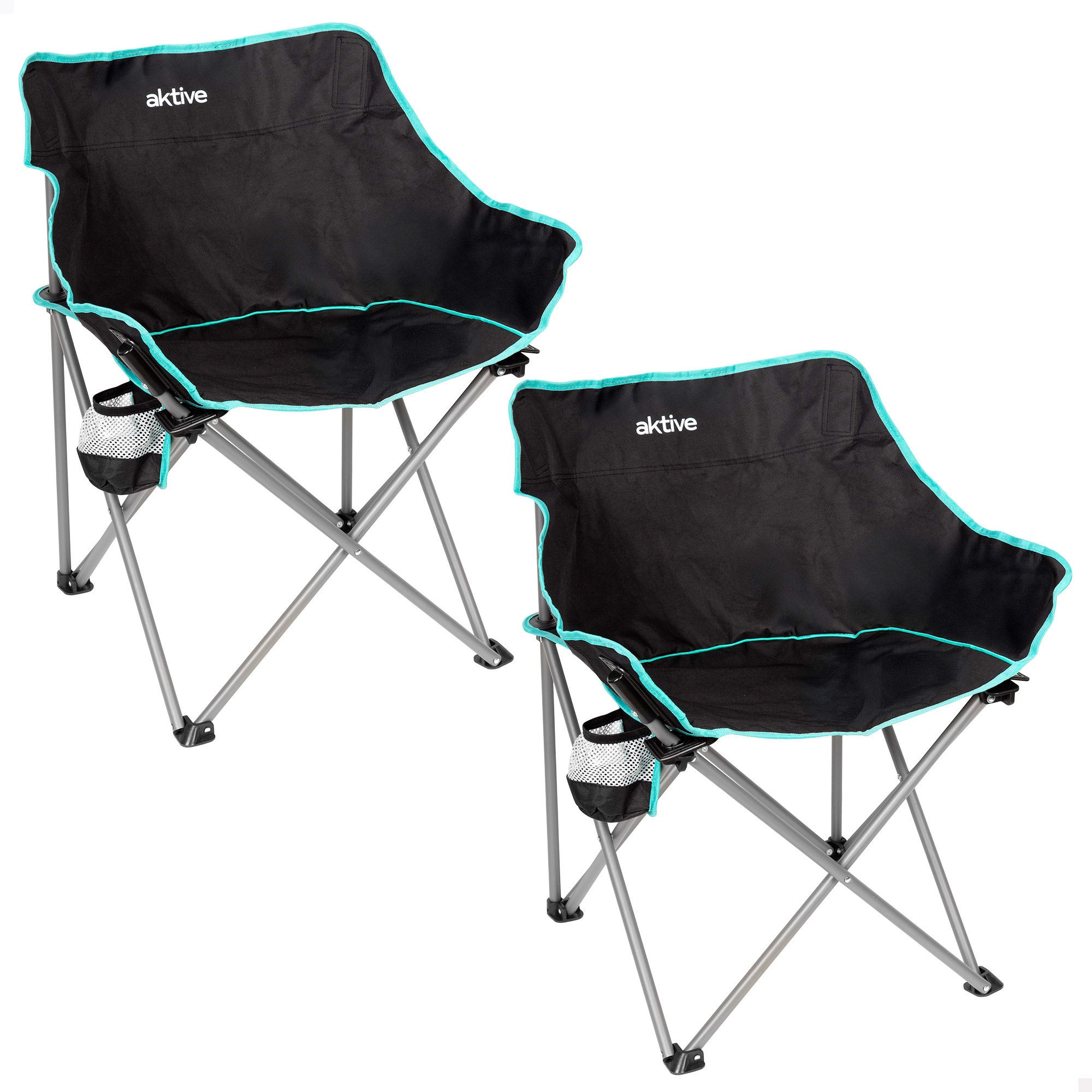 Aktive pack 2 sillas plegables camping 50x65x38 cm con posavasos negras
