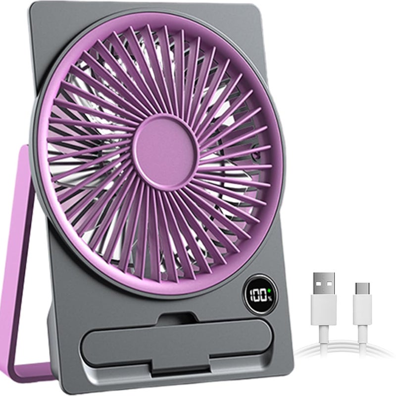 Wentylator biurkowy ładowany przez USB z ekranem LCD, ultracienka konstrukcja, idealny na kemping, w podróży i do użytku wewnątrz pomieszczeń, fiolet