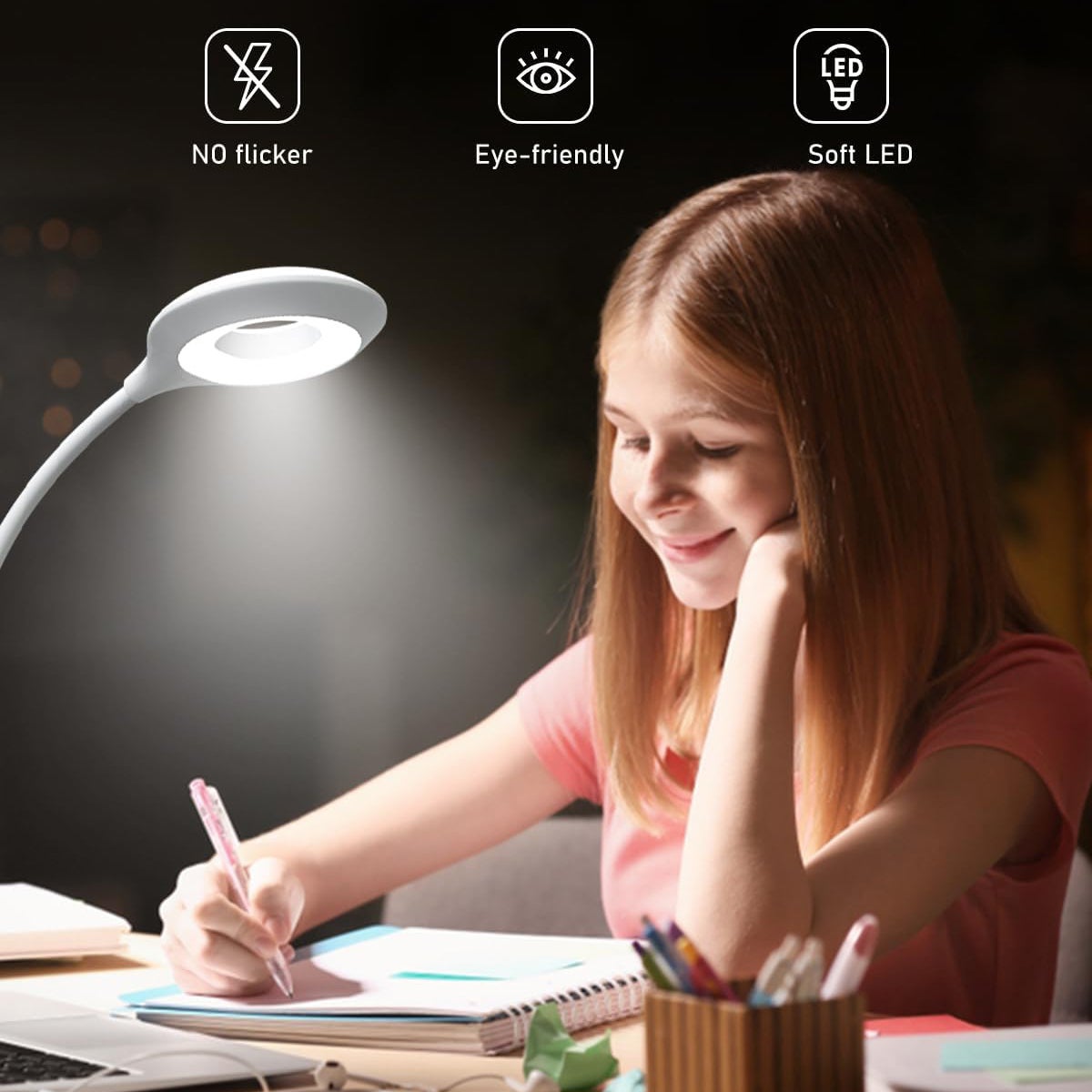 Lampe de bureau sans fil, lampe de table LED rechargeable, lampe de lecture à intensité variable, lampe à pince, veilleuse, 3 températures de couleur - 3