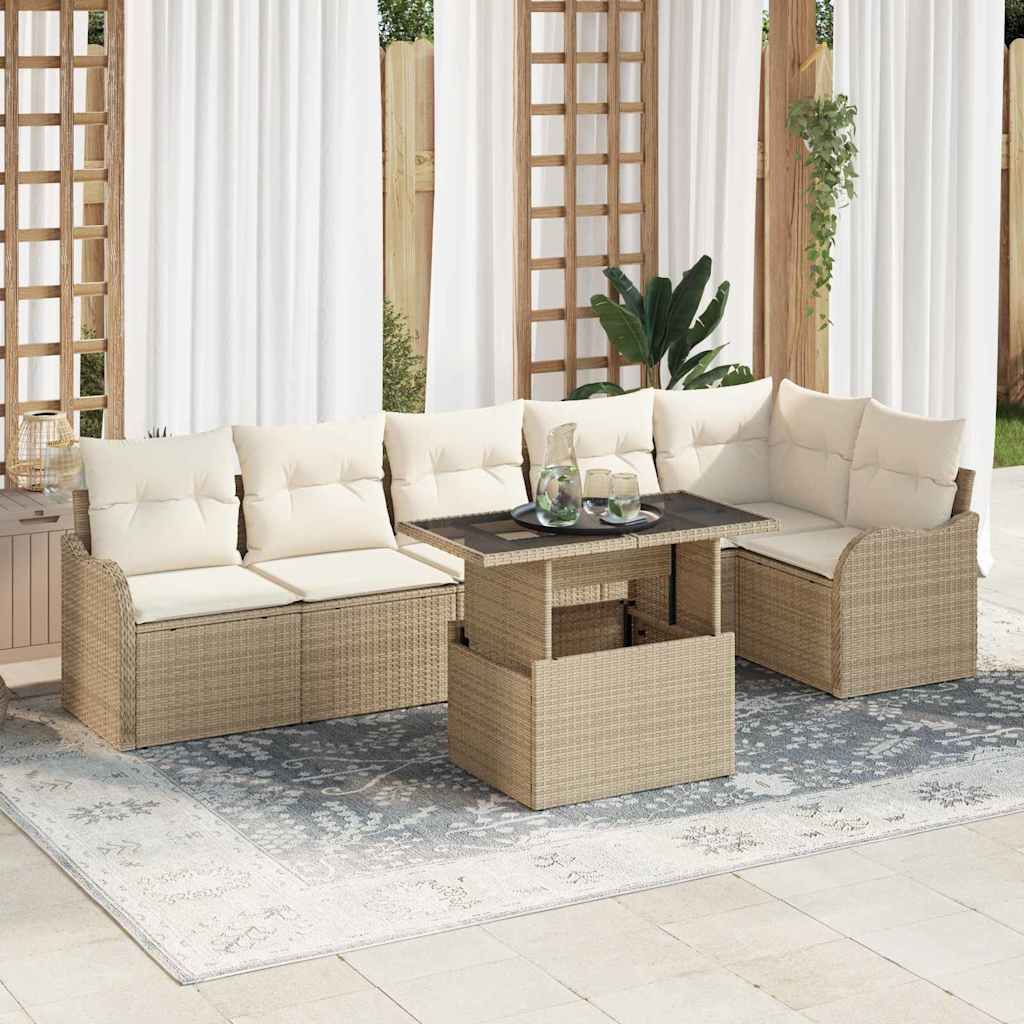 Zestaw Sof na Ogród z poduszką 7 pcs Beżowy Rattan poli vidaXL