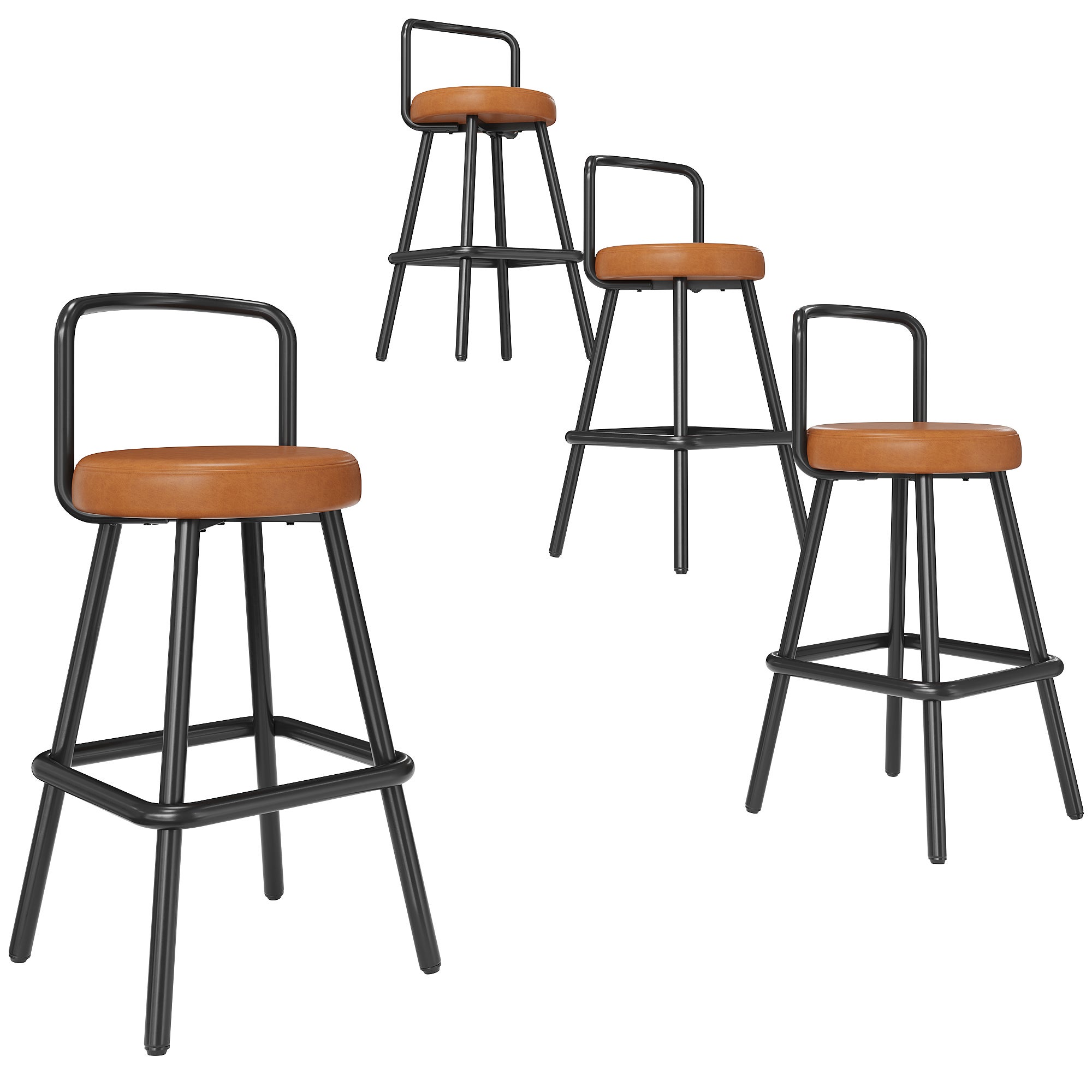 Lot de 4 Tabourets de Bar Modernes en PU Marron, Chaise de bar Dossier Ergonomique avec Pieds Métal Noir, Hauteur 90,5 cm, pour Cuisine ou Bar - 6
