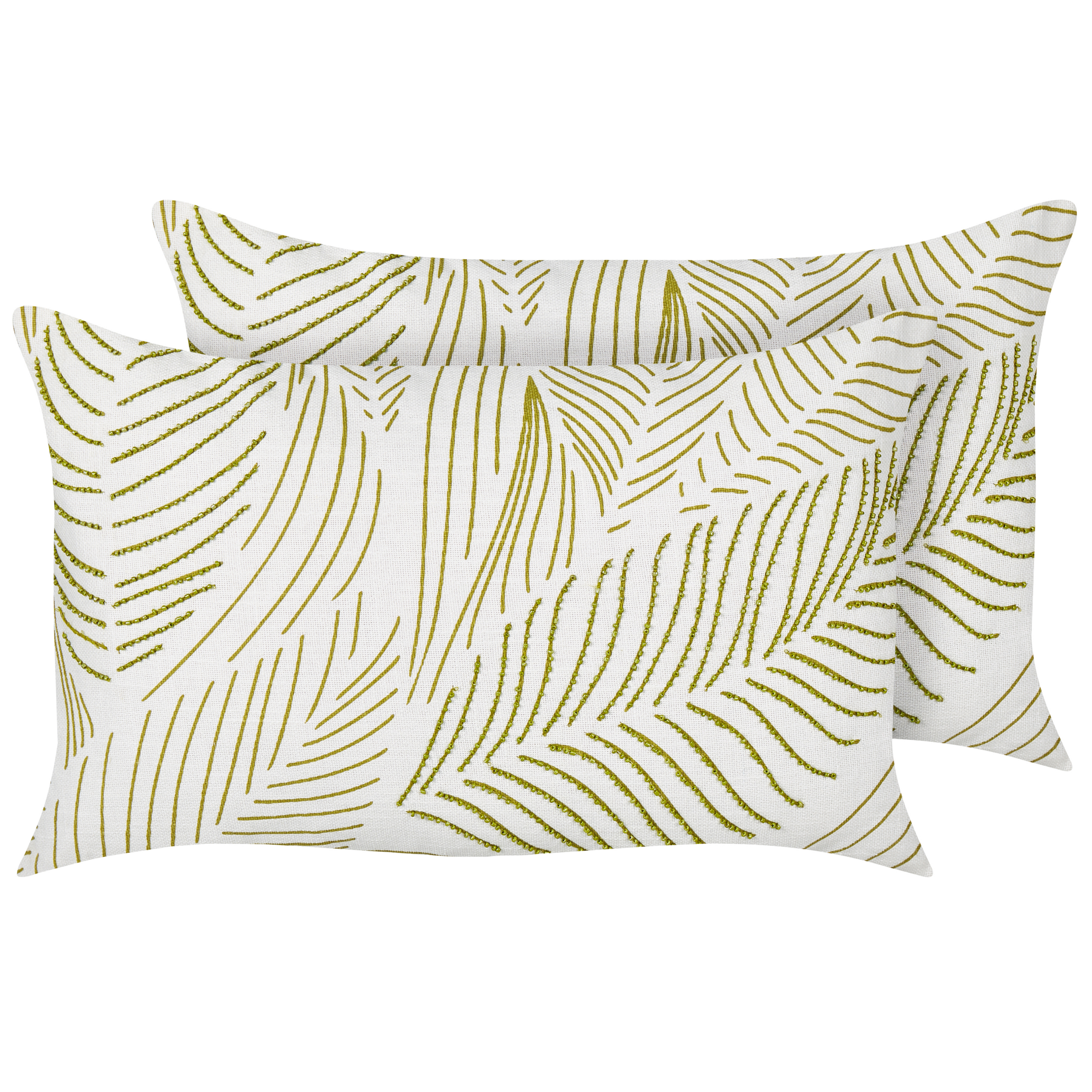 Beliani conjunto de 2 cojines decorativos spandorea algodón 30 x 50 cm verde patrón de plantas
