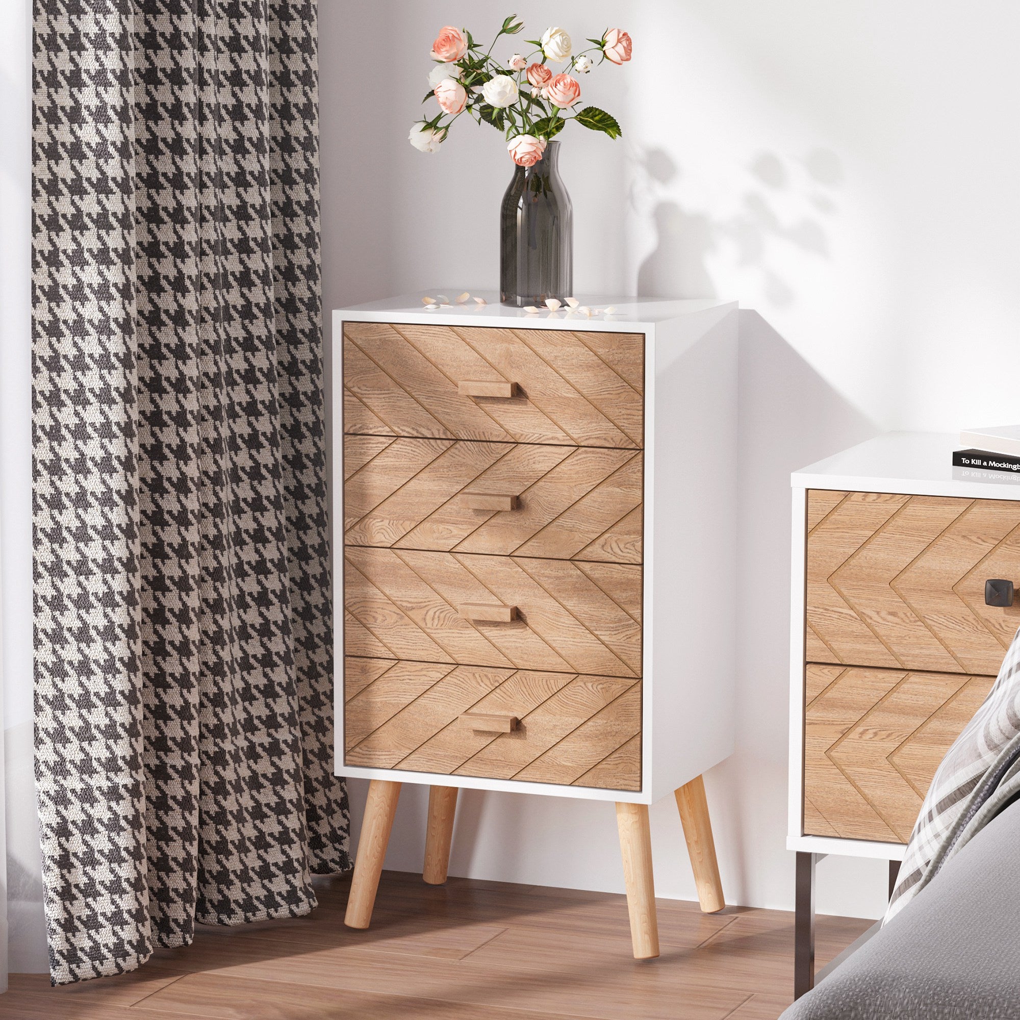 Mesita de noche Homcom blanco 40x30x75 cm MDF y madera maciza - 2