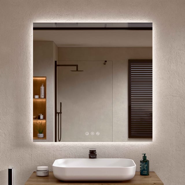 BELLOBATH - Espejo Baño con Luz Led, Luz Ajustable en 3 Colores e Intensidad, Antivaho - Luz Indirecta - 80cm alto x 60cm ancho