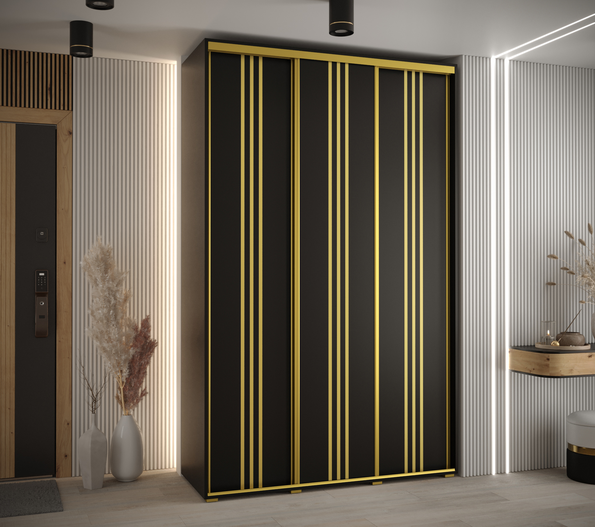 Szafa przesuwna wysoka Davos 6 150 x 60 x 235,2 cm czarny + czarny + u. złoty - Abiks Meble - 2