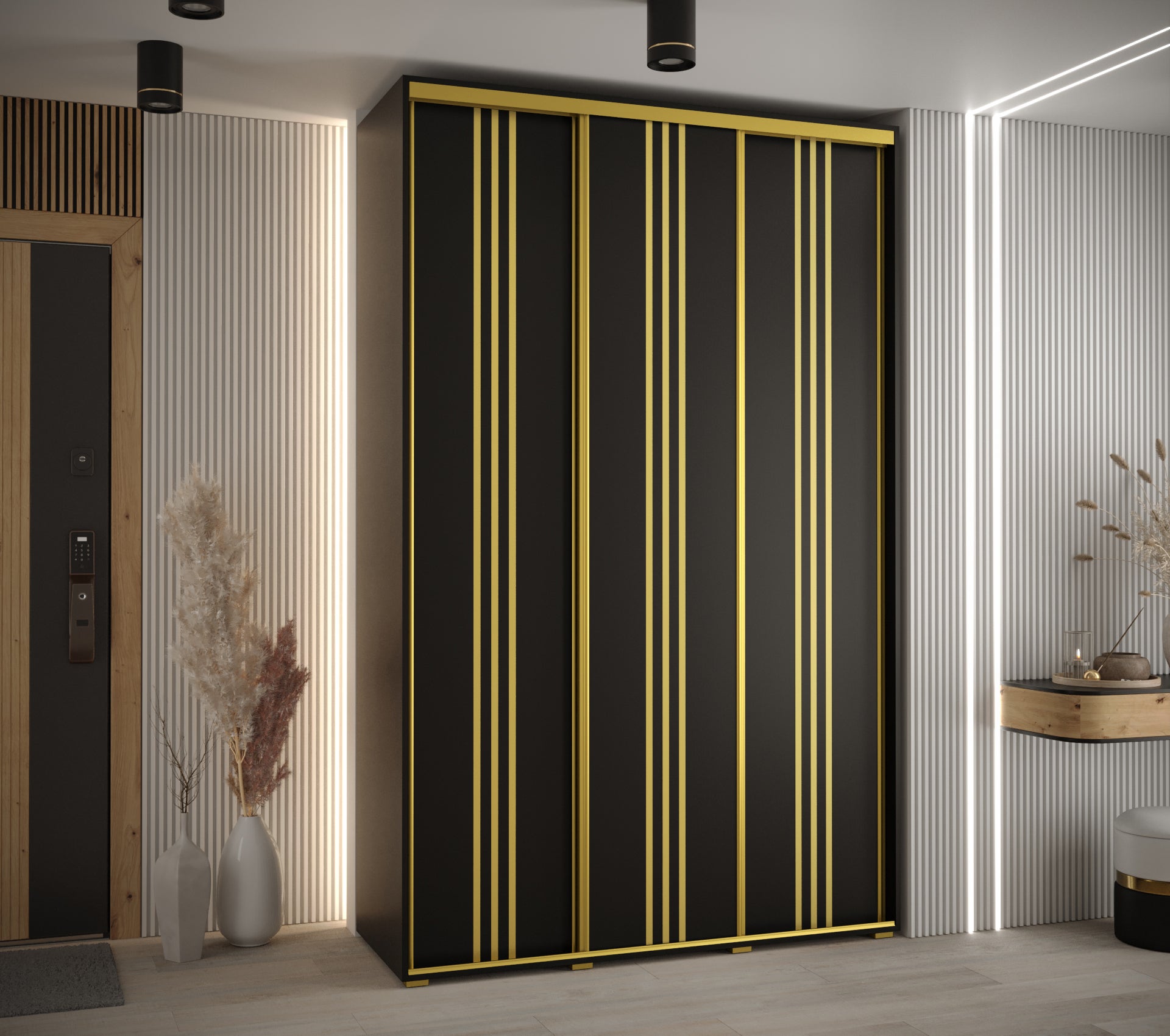Szafa przesuwna wysoka Davos 6 160 x 60 x 235,2 cm czarny + czarny + u. złoty - Abiks Meble - 2