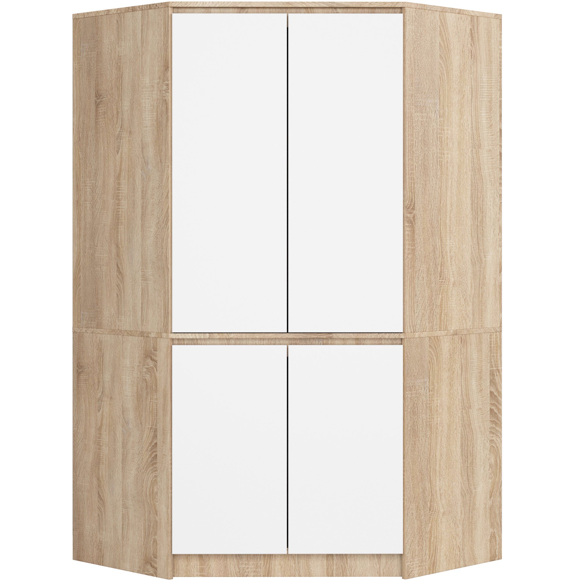 Szafa narożna: 4 drzwi, 6 półek, dąb sonoma/biały, szerokość: 100 cm, wysokość: 180 cm, głębokość: 50 cm