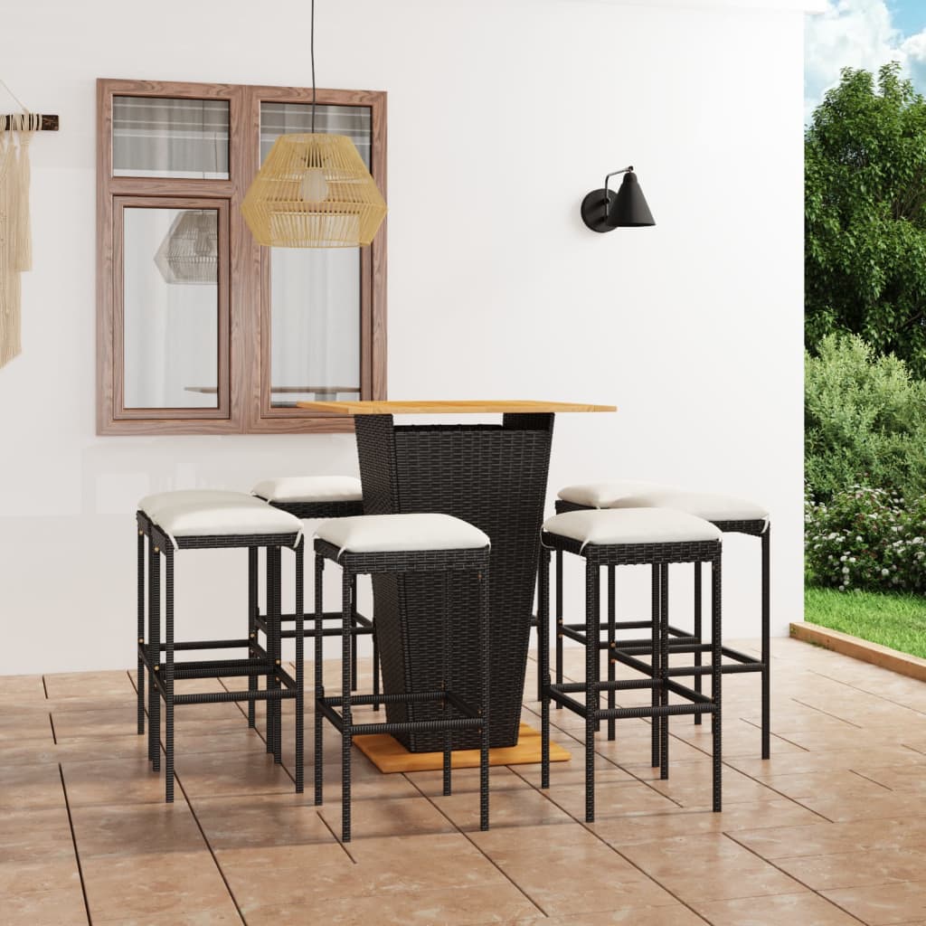 Ensemble De Bar 3 Pièces VidaXL - Table Et 2 Tabourets En Résine Tressée Noire, Acier, Coussins Blancs, Dimensions Table 102x60x105 Cm - 2